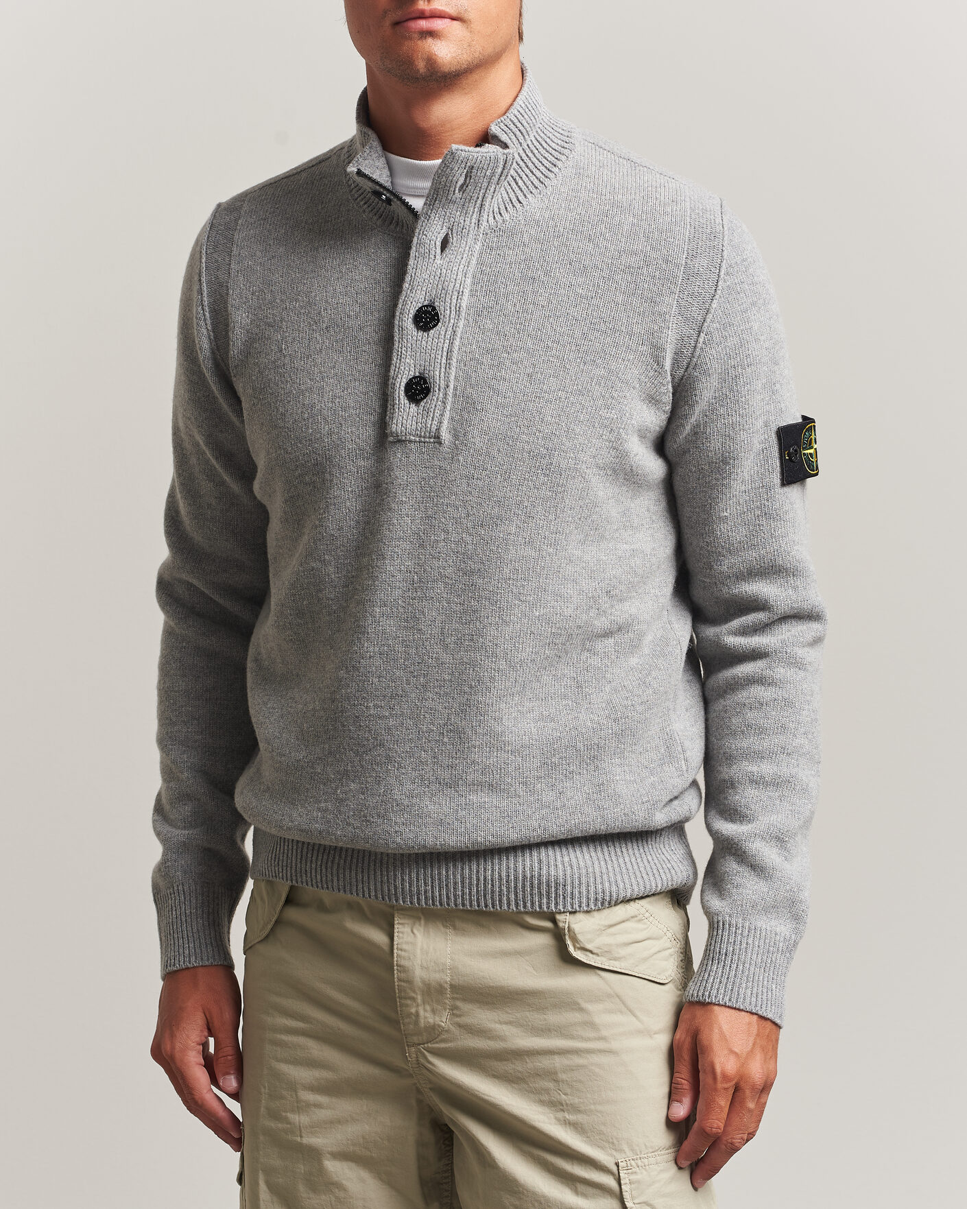 Stone Island Knitted Lambswool Half Button Zip Grey Melange at