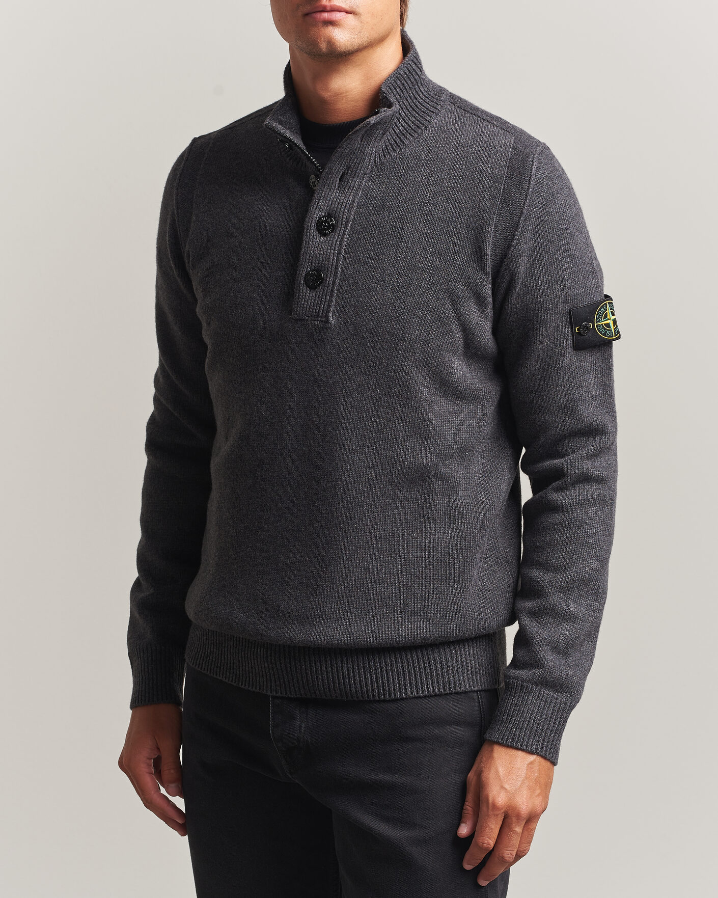 Men | Sweaters & Knitwear | Stone Island | Knitted Lambswool Half Button Zip Melange Lead