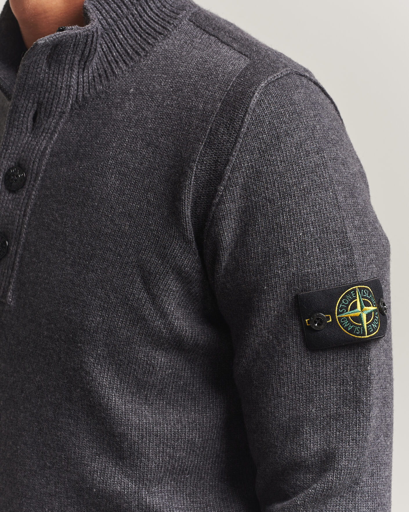Men | Sweaters & Knitwear | Stone Island | Knitted Lambswool Half Button Zip Melange Lead
