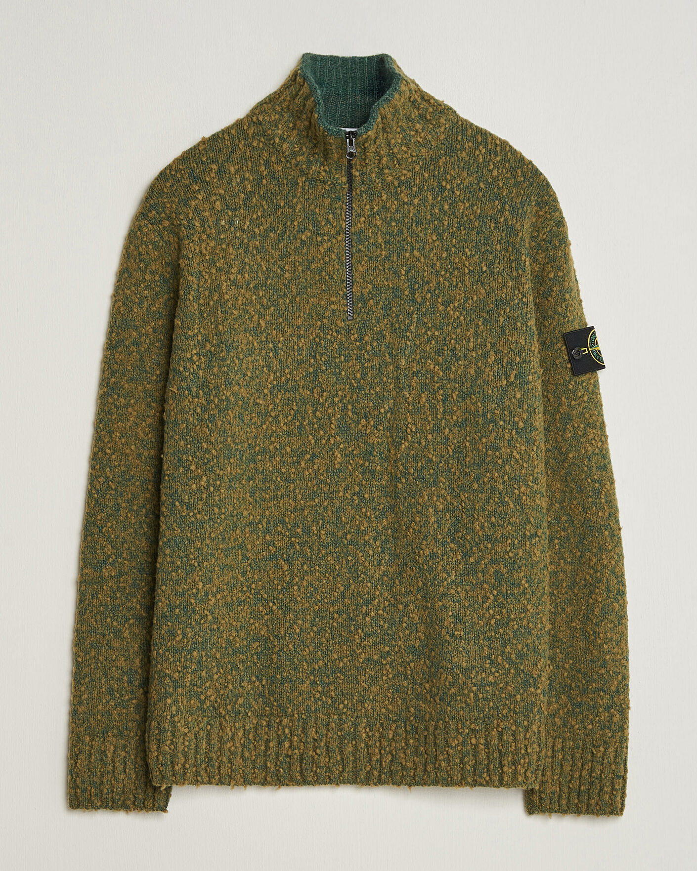 Men | Sweaters & Knitwear | Stone Island | Speckled Wool/Nylon Half Zip Dark Green Melange
