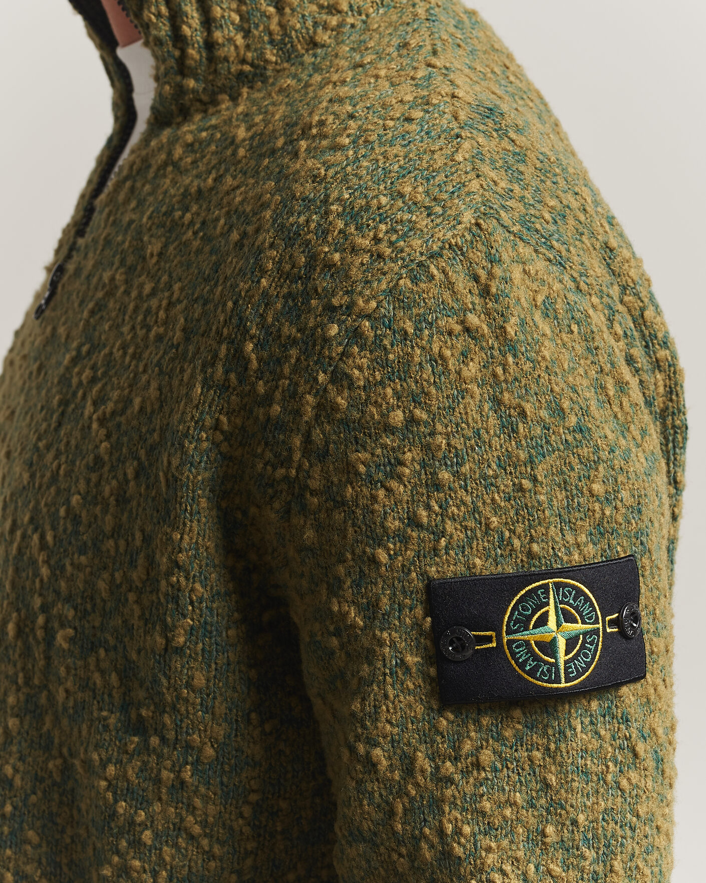 Men | Sweaters & Knitwear | Stone Island | Speckled Wool/Nylon Half Zip Dark Green Melange