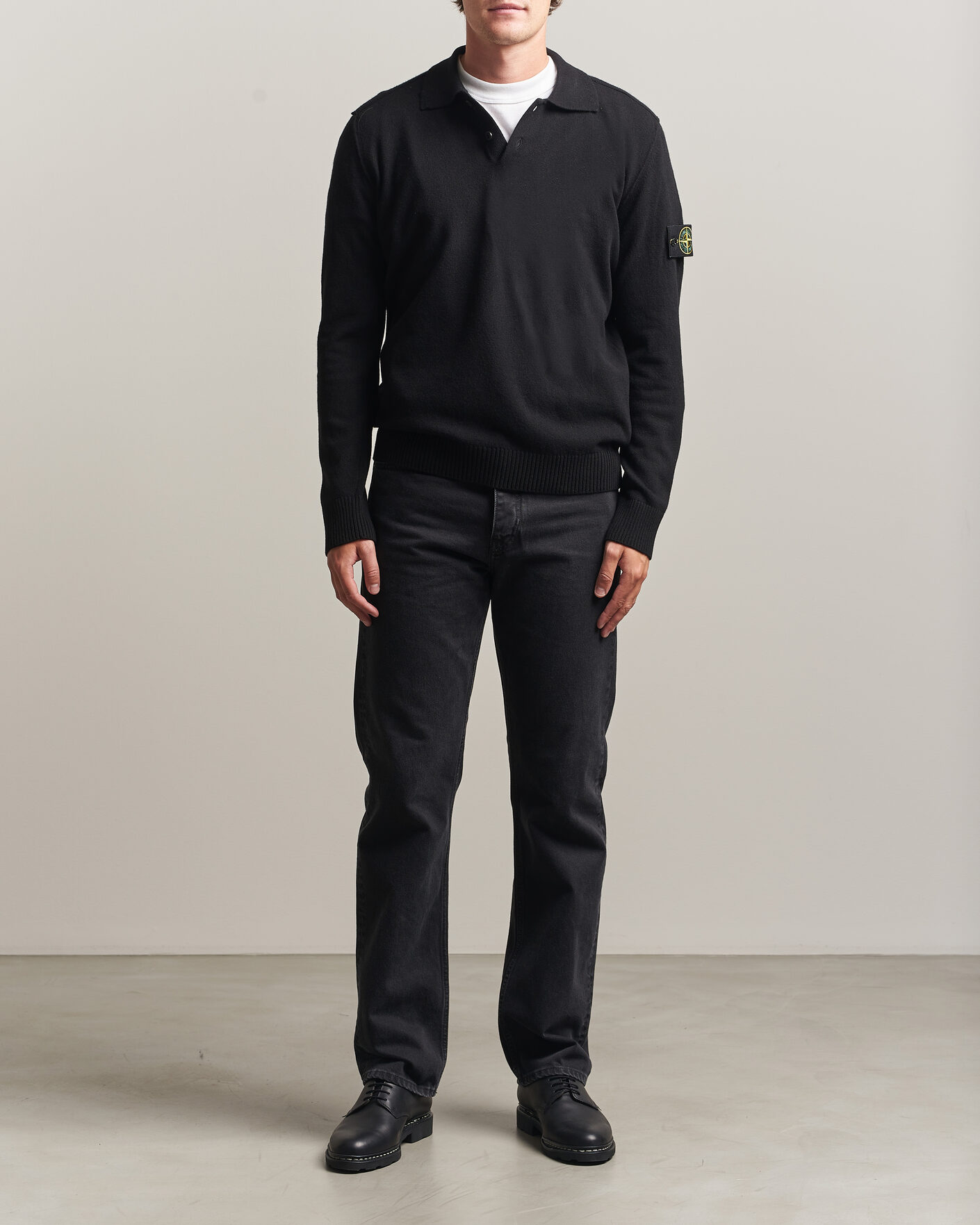 Men | Sweaters & Knitwear | Stone Island | Knitted Geelong Wool Polo Black