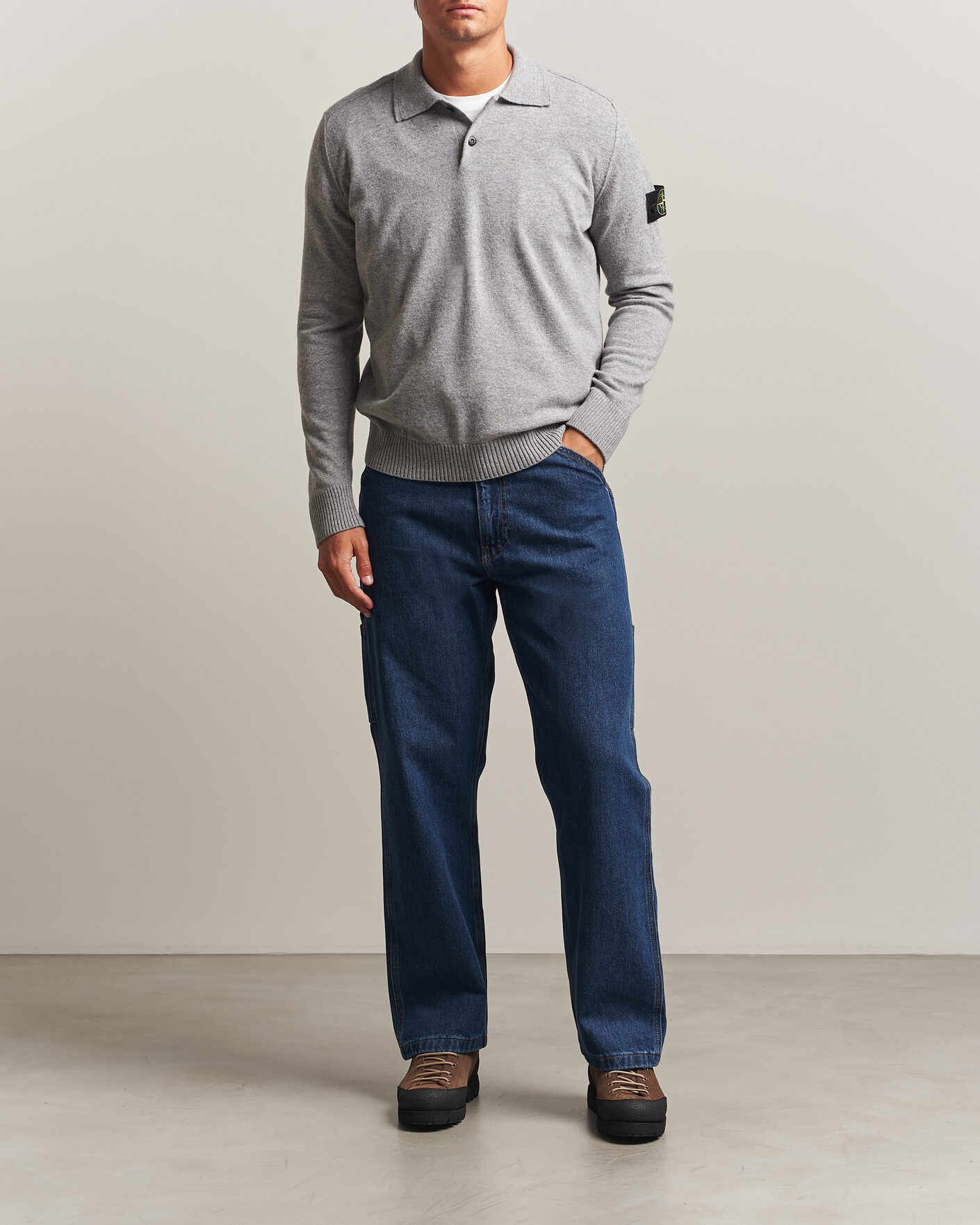 Men | Sweaters & Knitwear | Stone Island | Knitted Geelong Wool Polo Grey Melange