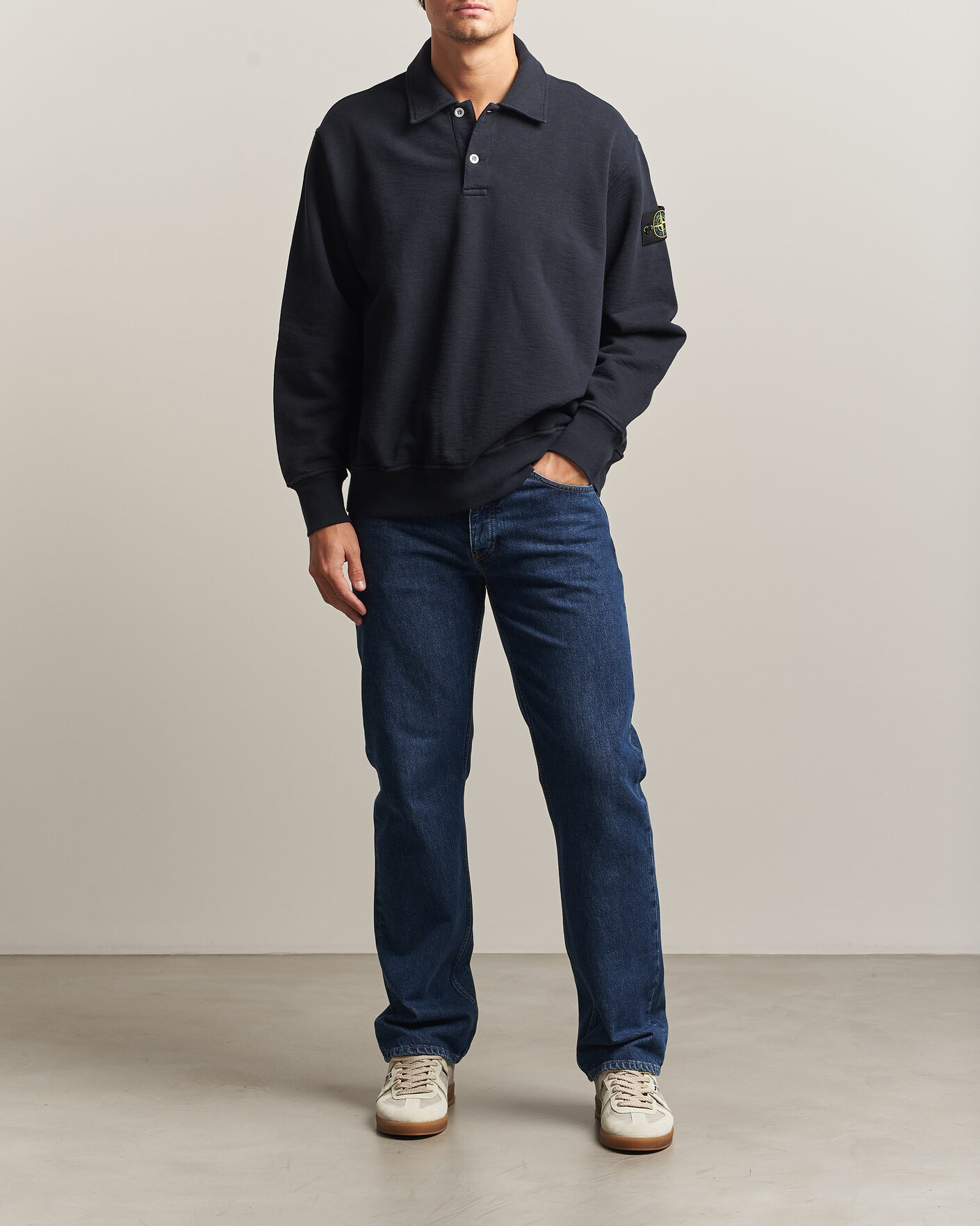 Men | Sweaters & Knitwear | Stone Island | Tubular Cotton Fleece Polo Navy Blue