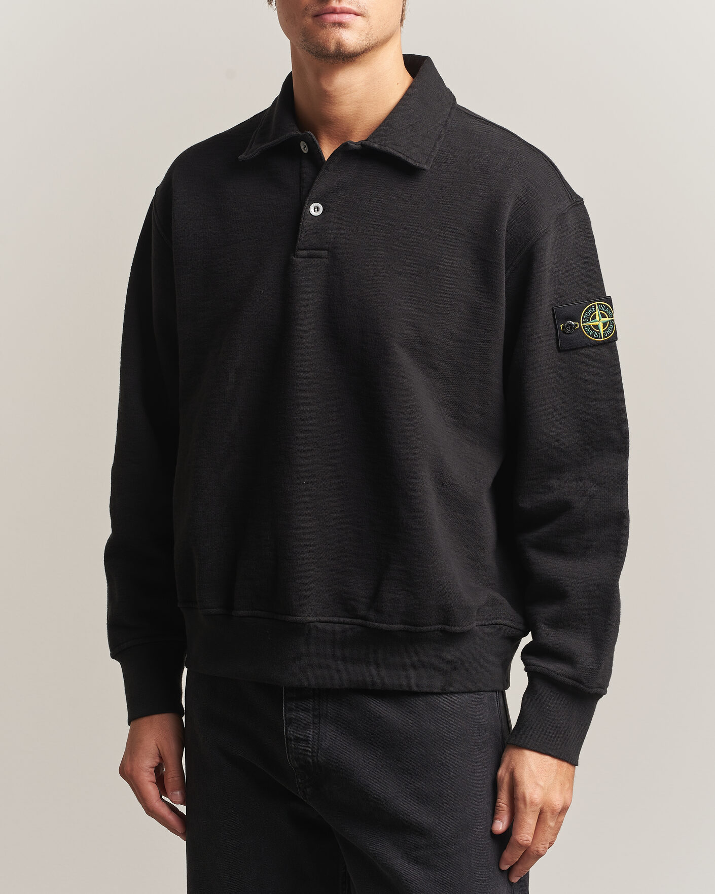 Men | Sweaters & Knitwear | Stone Island | Tubular Cotton Fleece Polo Black