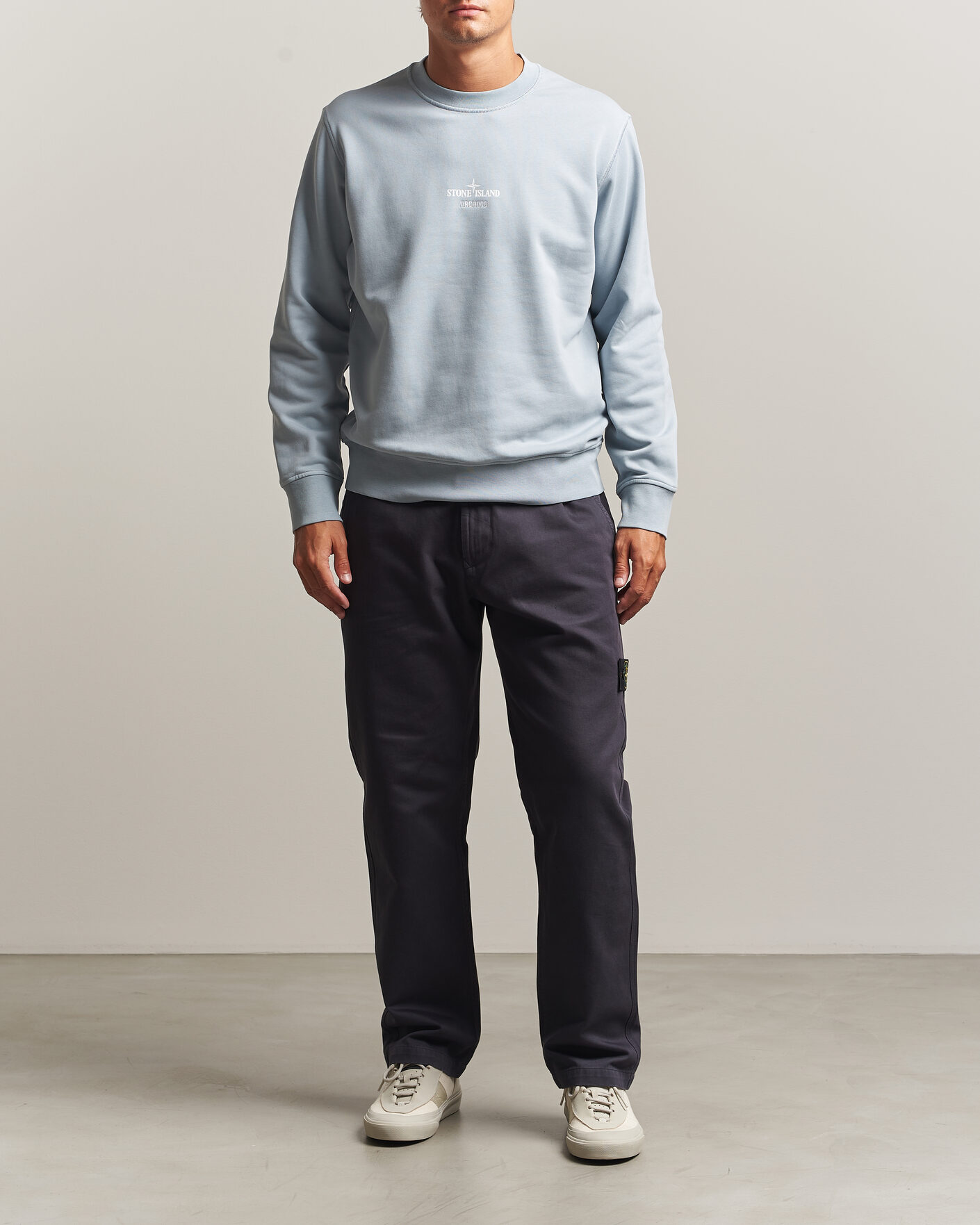 Men | Sweaters & Knitwear | Stone Island | Cotton Fleece Archivio Print Sweatshirt Ash Grey