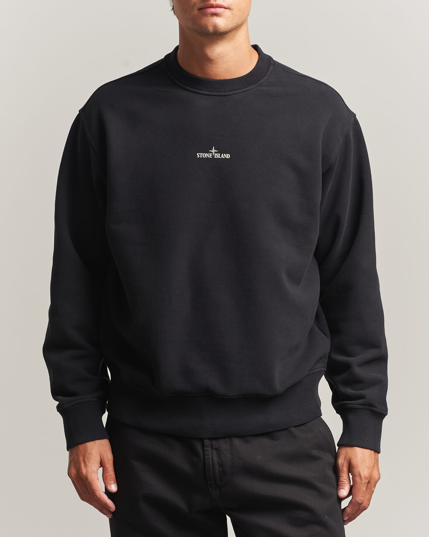 Men | Sweaters & Knitwear | Stone Island | Cotton Fleece Blurred Compas Print Sweatshirt Black