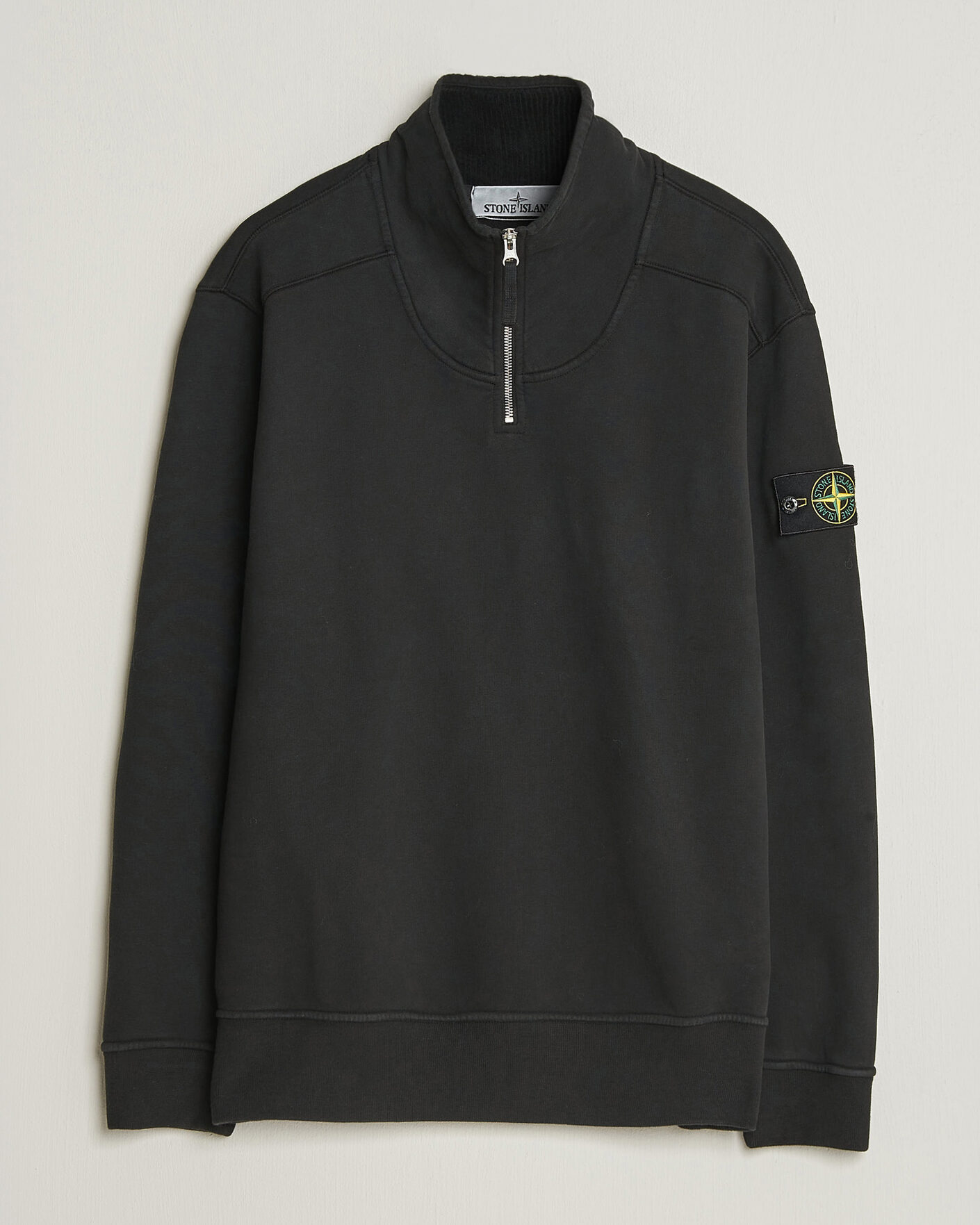 Men | Sweaters & Knitwear | Stone Island | Brushed Cotton Fleece Half Zip Black