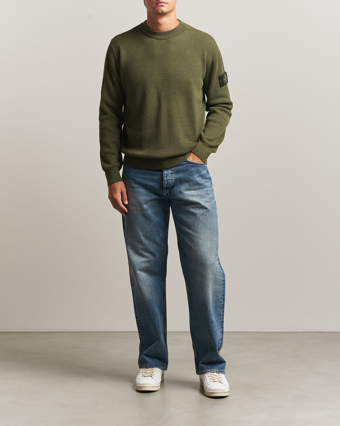 Men | Sweaters & Knitwear | Stone Island | Ribbed Soft Organic Cotton Crew Neck Military Green