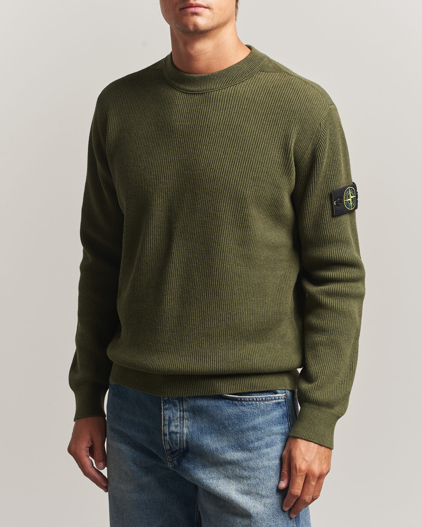 Men | Sweaters & Knitwear | Stone Island | Ribbed Soft Organic Cotton Crew Neck Military Green