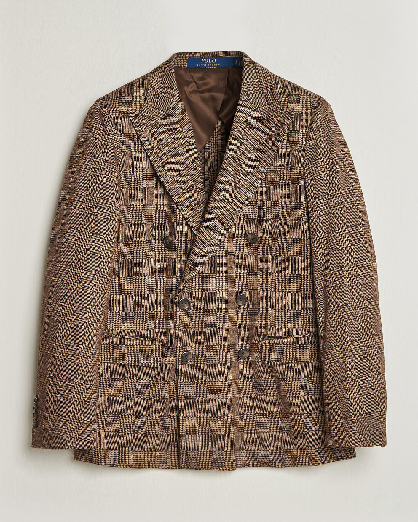 Polo Ralph Lauren Double Breasted Glenplaid Knit Sportcoat Tan