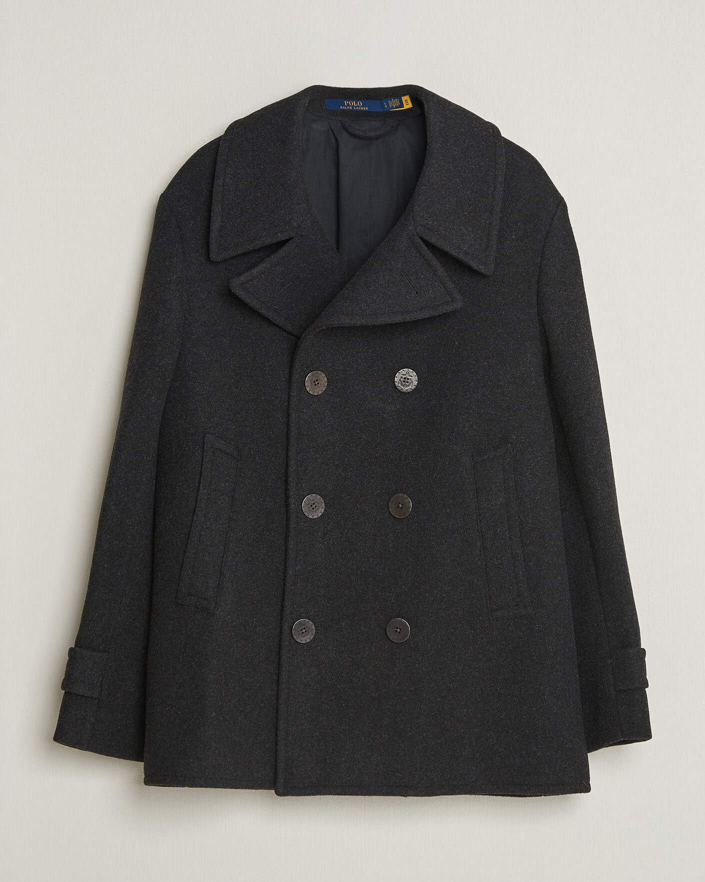Men | Coats & Jackets | Polo Ralph Lauren | Lightweight Melton Peacoat Charcoal