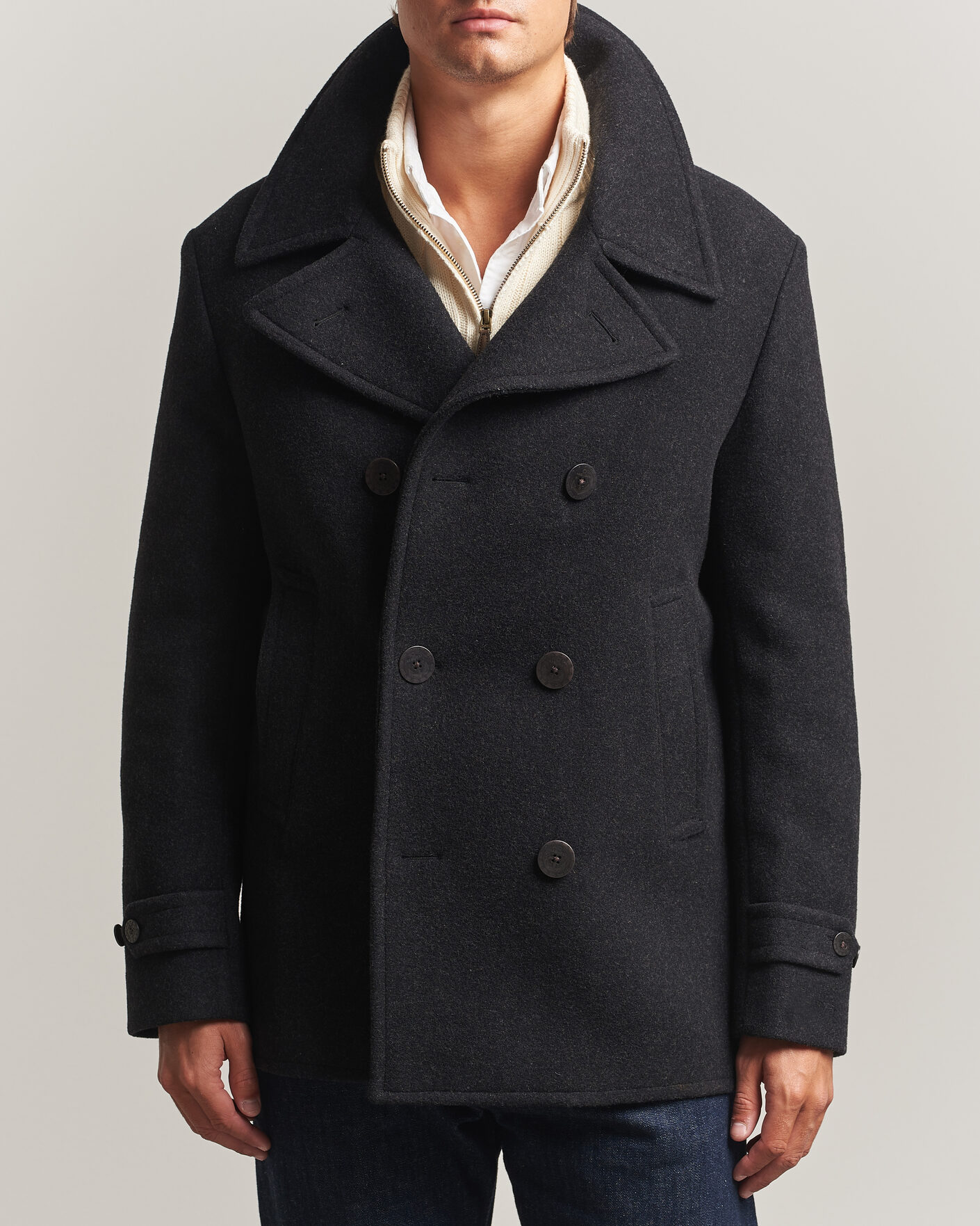 Men | Coats & Jackets | Polo Ralph Lauren | Lightweight Melton Peacoat Charcoal