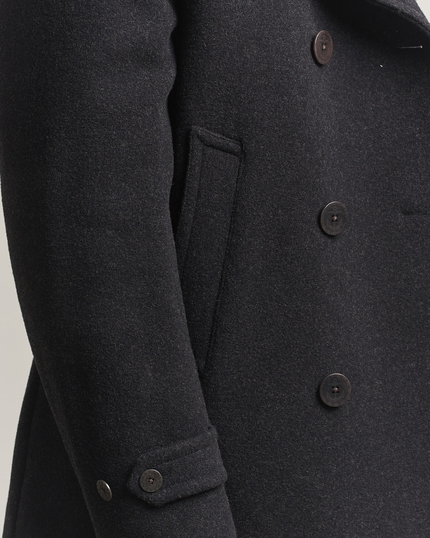 Men | Coats & Jackets | Polo Ralph Lauren | Lightweight Melton Peacoat Charcoal
