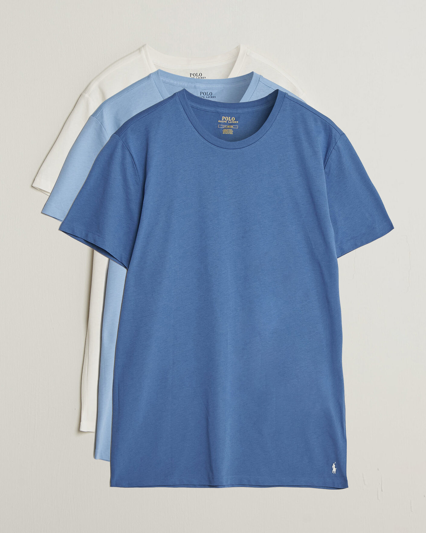 Men | T-Shirts | Polo Ralph Lauren | 3-Pack Crew Neck T-Shirt White/Blue/Light Blue