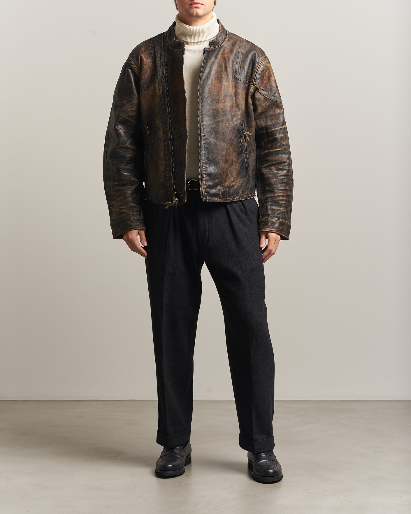 Men | Coats & Jackets | Polo Ralph Lauren | Leather Bomber Jacket Brown/Black Amber