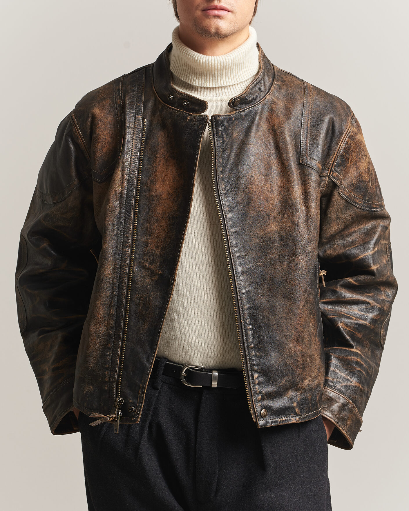Men | Coats & Jackets | Polo Ralph Lauren | Leather Bomber Jacket Brown/Black Amber