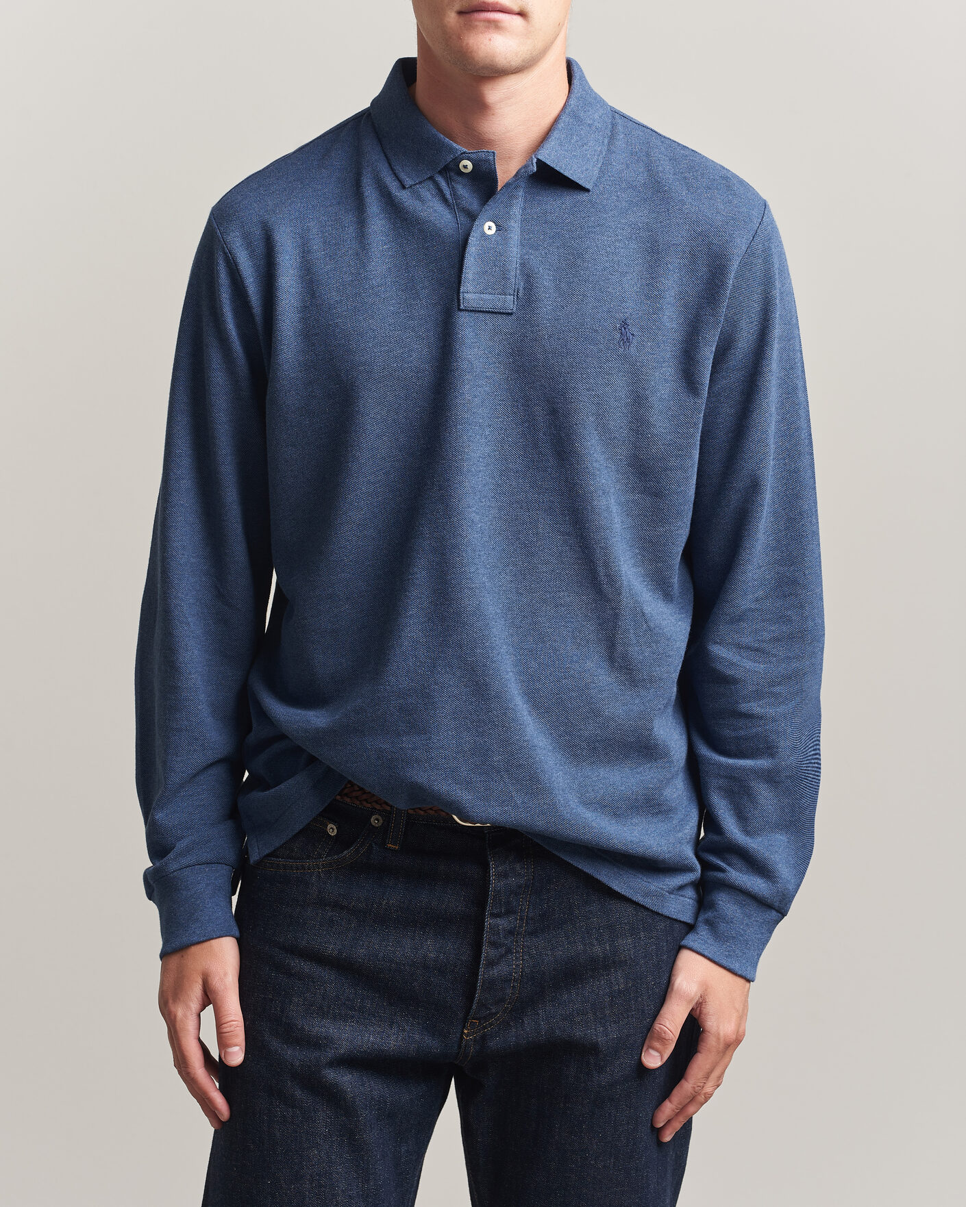 Men | Polo Shirts | Polo Ralph Lauren | Custom Slim Fit Long Sleeve Polo Derby Blue Heather