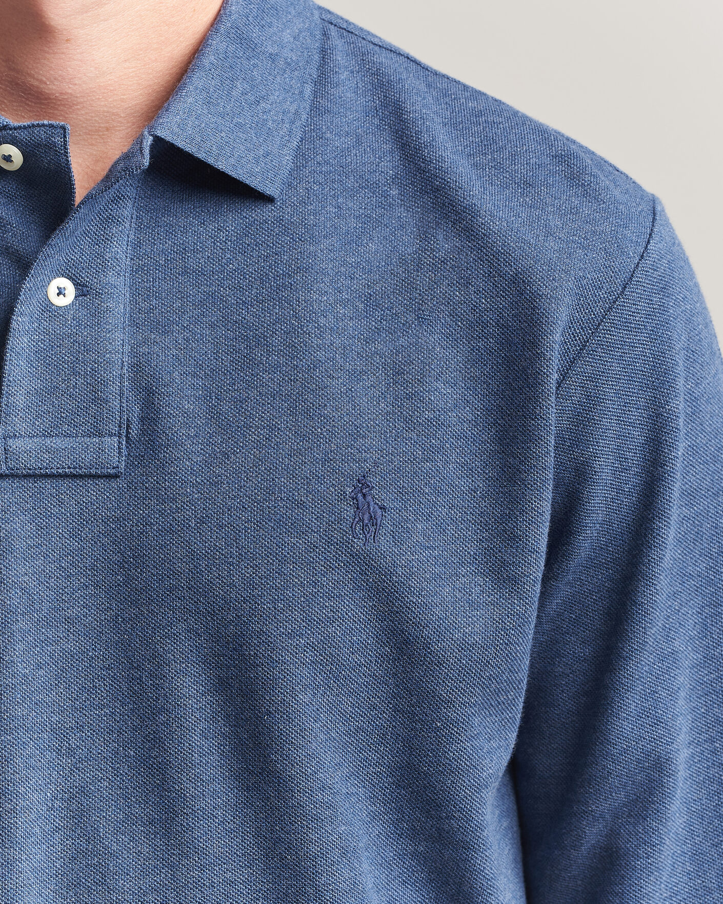 Men | Polo Shirts | Polo Ralph Lauren | Custom Slim Fit Long Sleeve Polo Derby Blue Heather