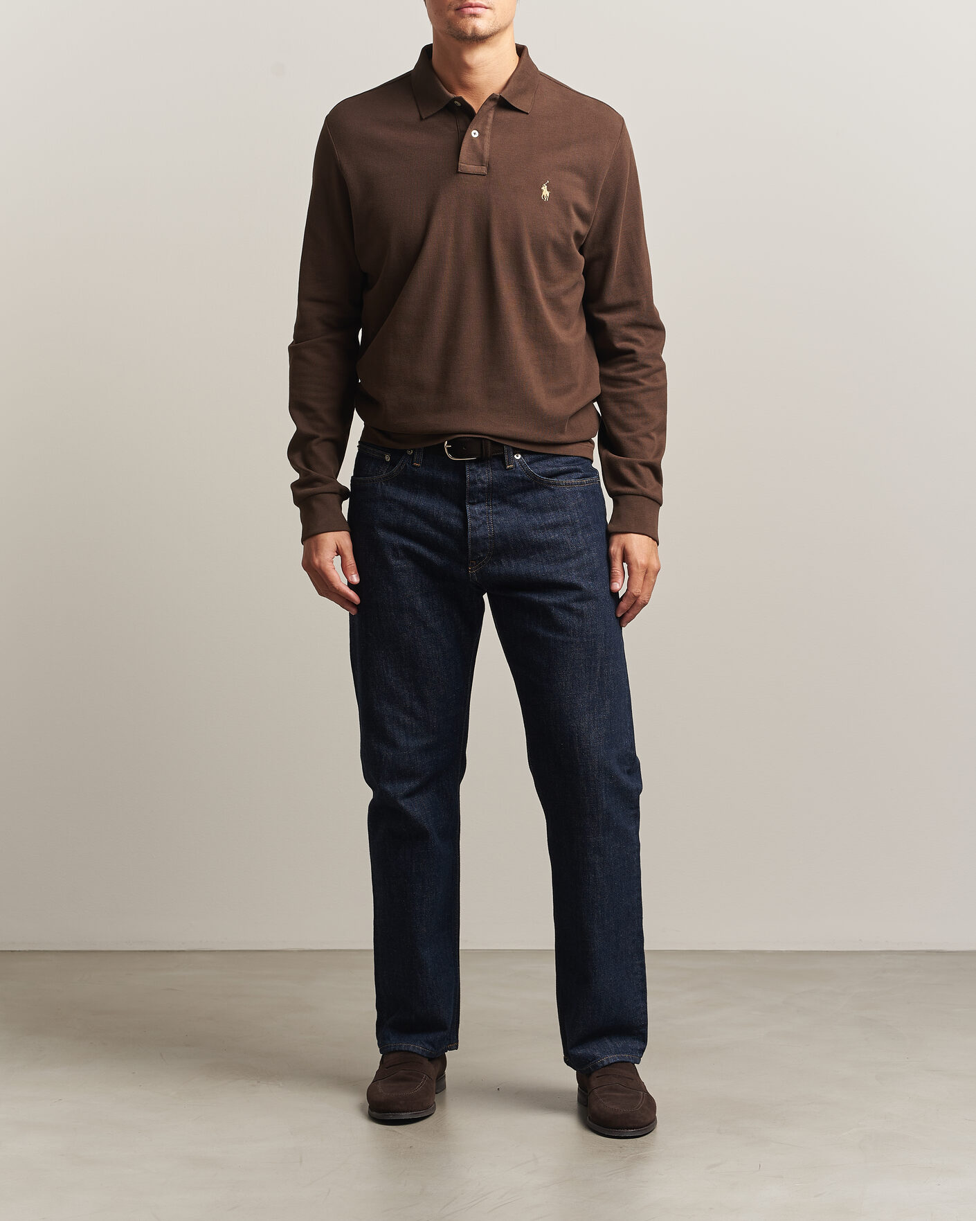 Men | Polo Shirts | Polo Ralph Lauren | Custom Slim Fit Long Sleeve Polo Nutmeg Brown