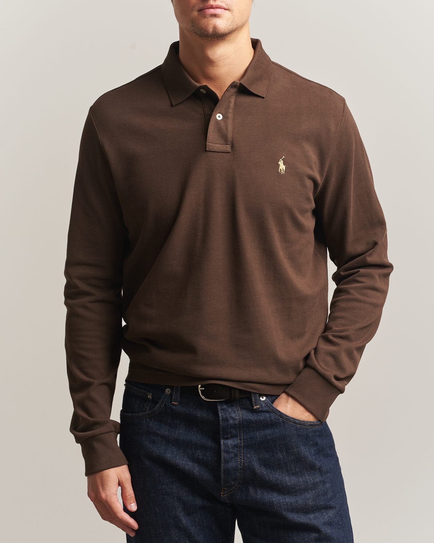 Men | Polo Shirts | Polo Ralph Lauren | Custom Slim Fit Long Sleeve Polo Nutmeg Brown
