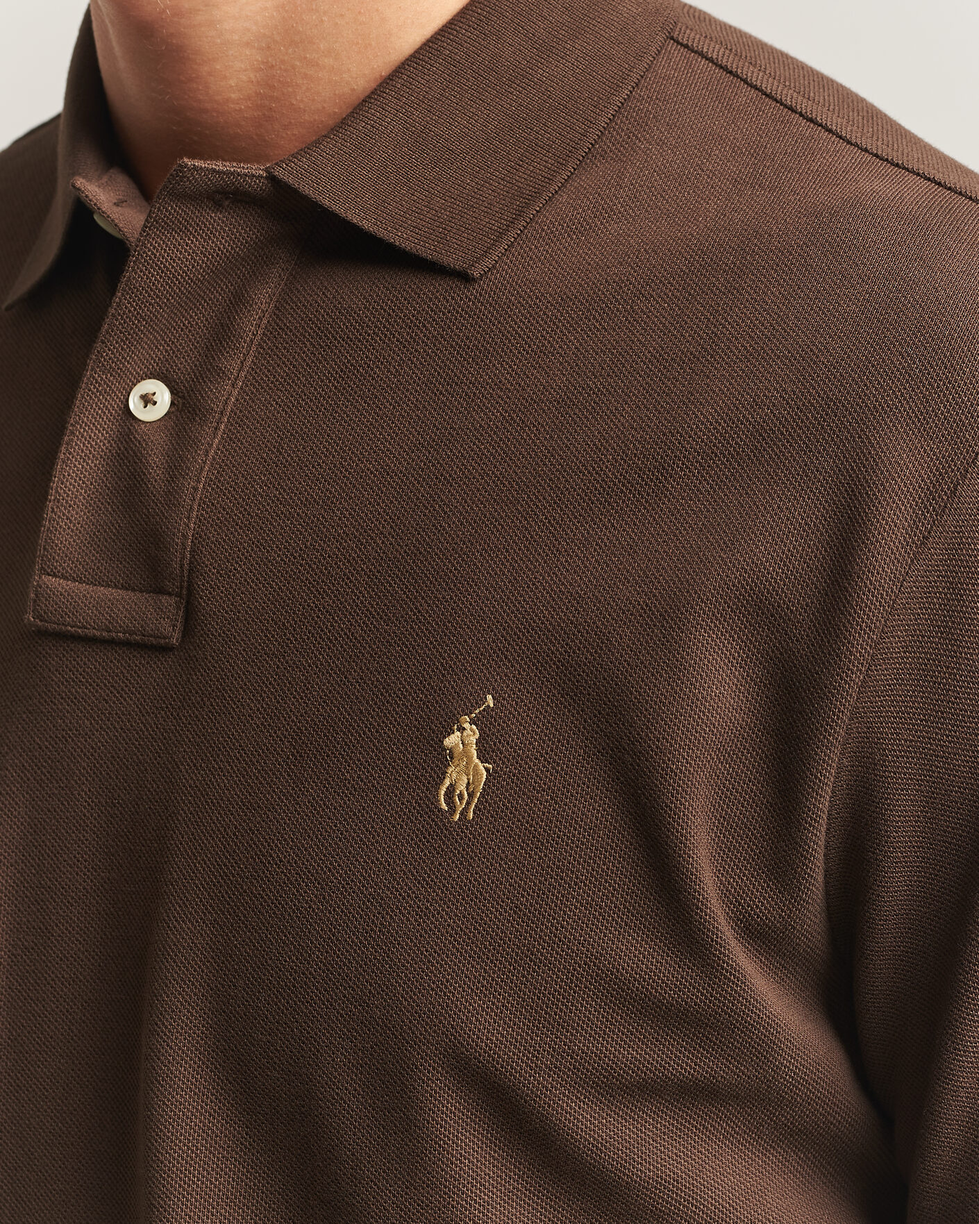 Men | Polo Shirts | Polo Ralph Lauren | Custom Slim Fit Long Sleeve Polo Nutmeg Brown