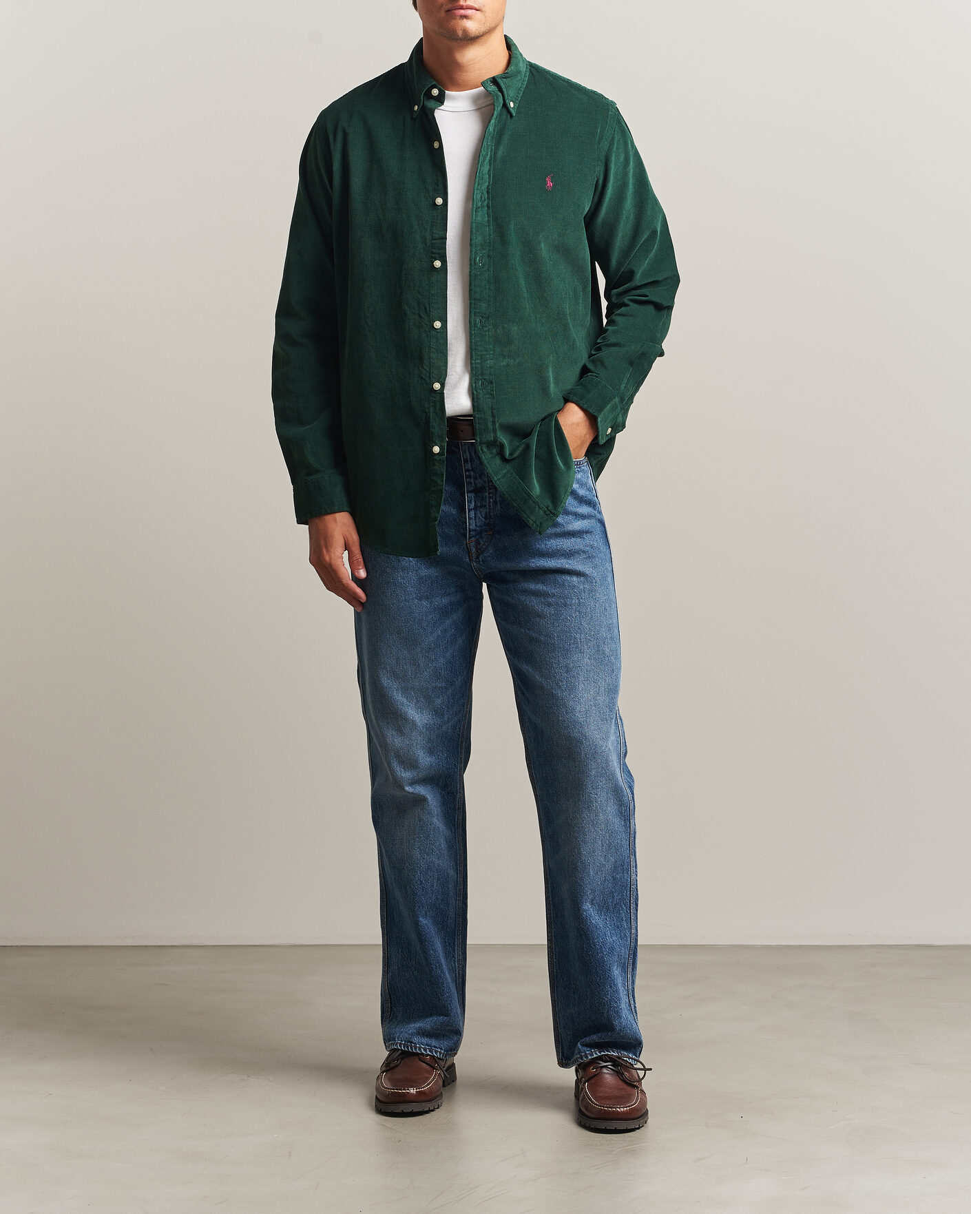 Men | Shirts | Polo Ralph Lauren | Custom Fit BD Corduroy Shirt Moss Agate