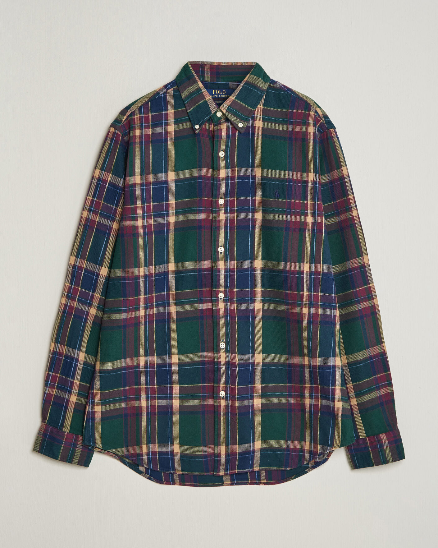 Men | Shirts | Polo Ralph Lauren | Custom Fit Brushed Flannel Shirt Forest Burgundy