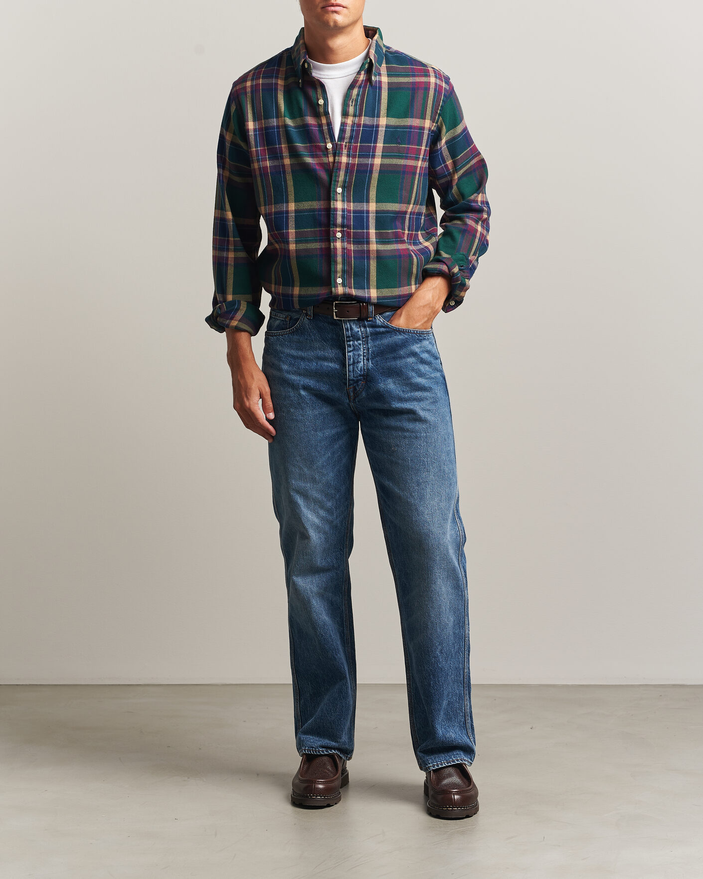 Men | Shirts | Polo Ralph Lauren | Custom Fit Brushed Flannel Shirt Forest Burgundy