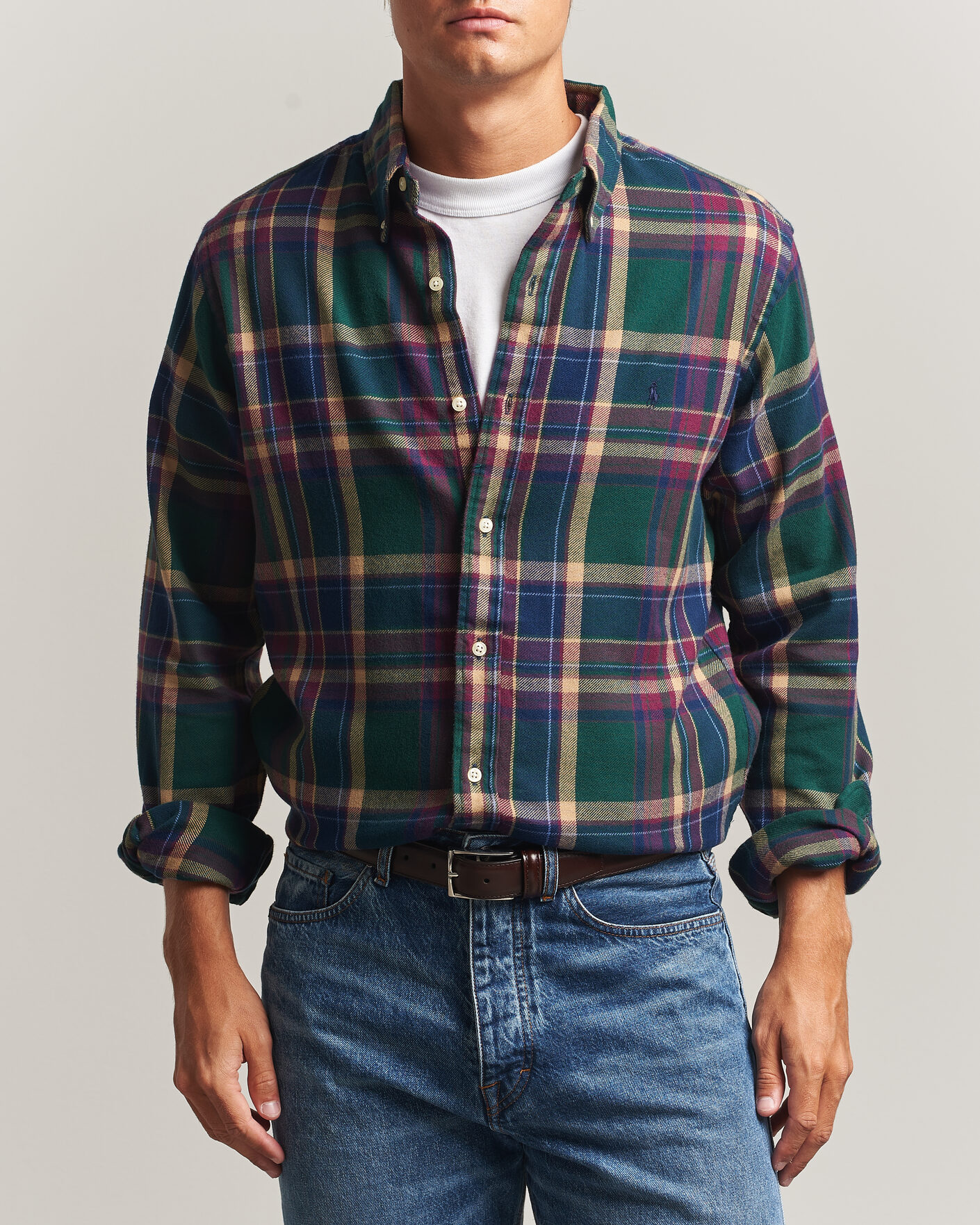 Men | Shirts | Polo Ralph Lauren | Custom Fit Brushed Flannel Shirt Forest Burgundy
