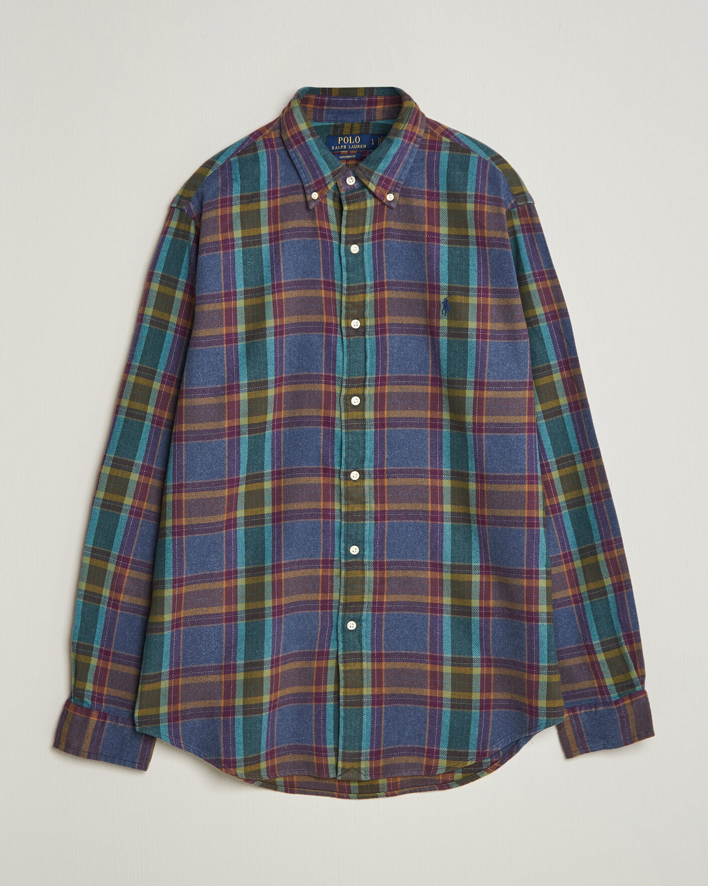 Men | Shirts | Polo Ralph Lauren | Custom Fit Brushed Flannel Shirt Blue Purple Heather