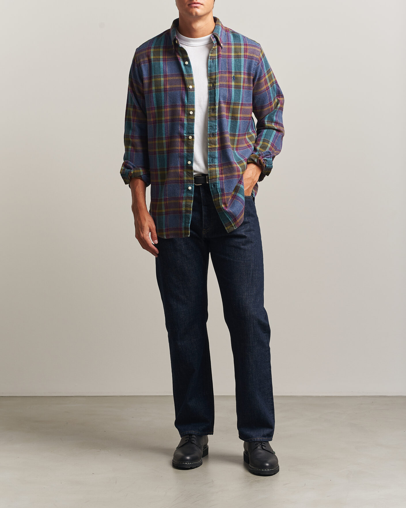 Men | Shirts | Polo Ralph Lauren | Custom Fit Brushed Flannel Shirt Blue Purple Heather