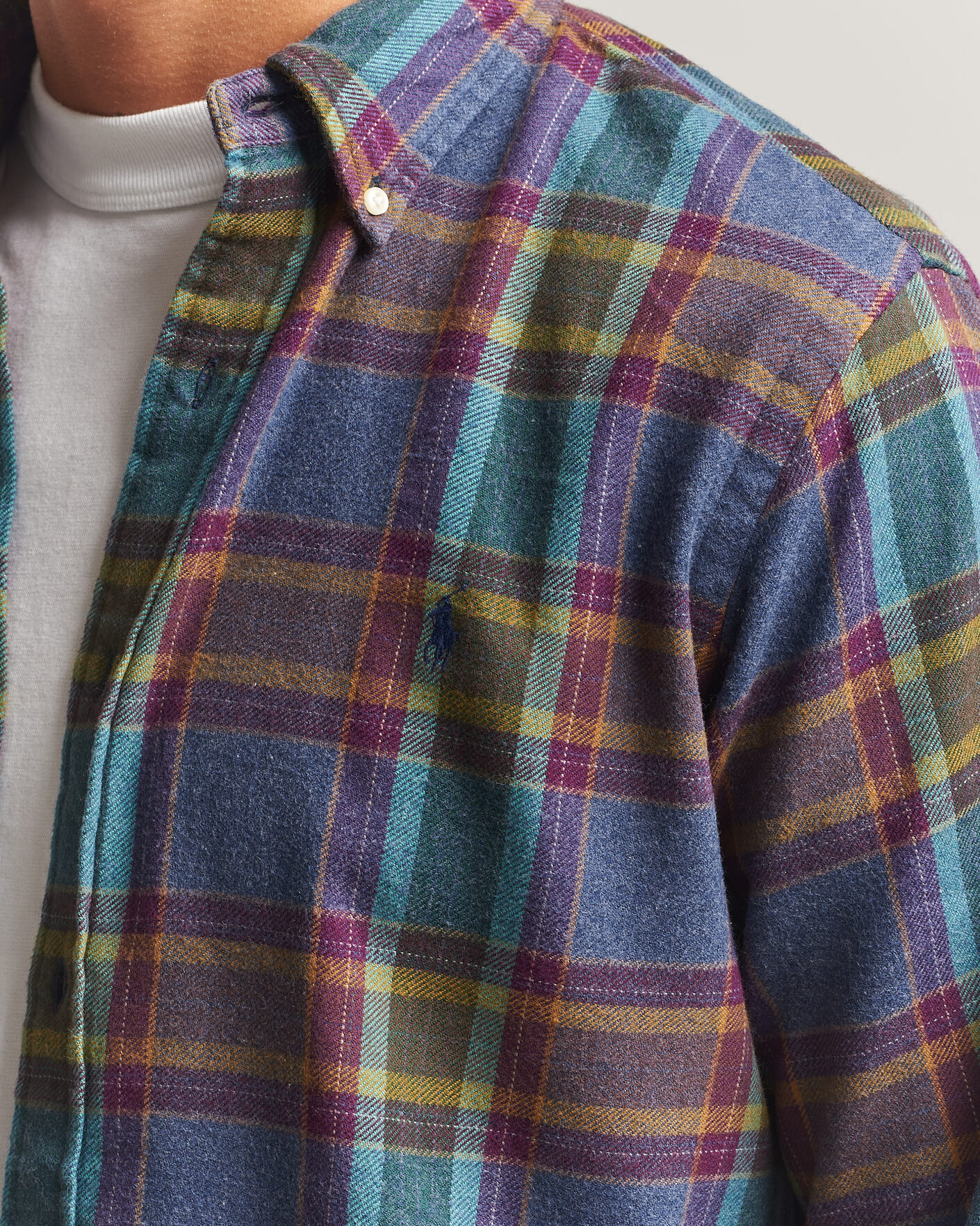 Men | Shirts | Polo Ralph Lauren | Custom Fit Brushed Flannel Shirt Blue Purple Heather