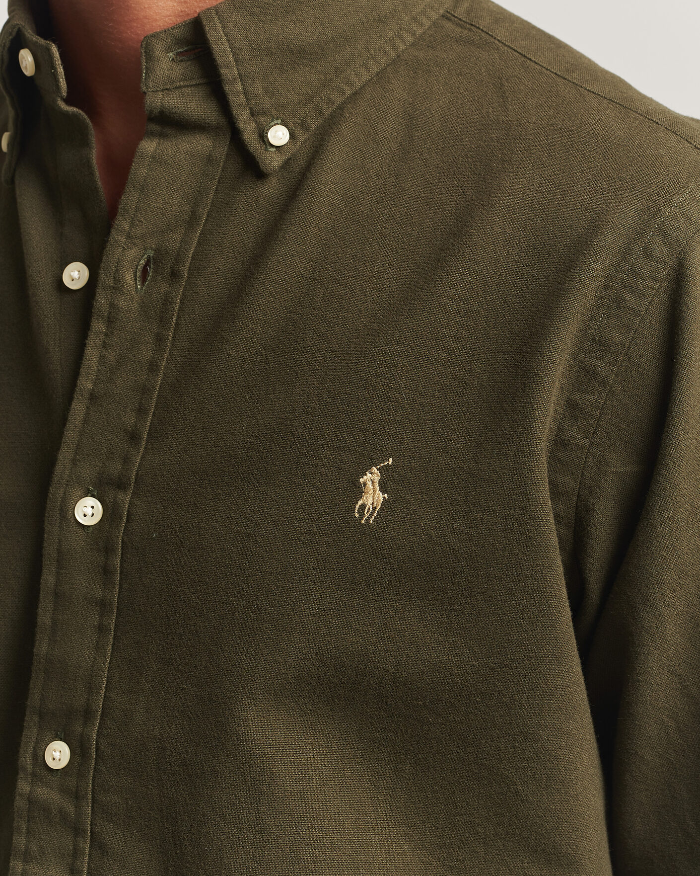 Men | Shirts | Polo Ralph Lauren | Custom Fit Brushed Flannel Shirt Company Olive