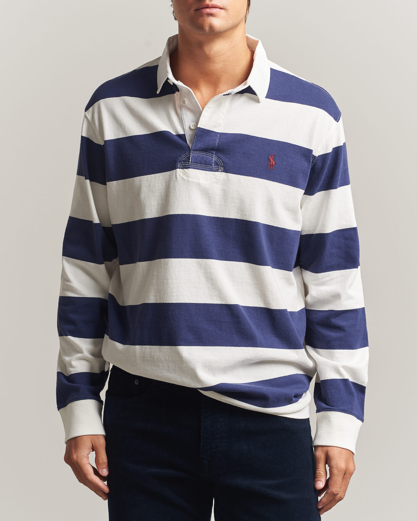 Men | Sweaters & Knitwear | Polo Ralph Lauren | Striped Jersey Rugger Cream/Navy