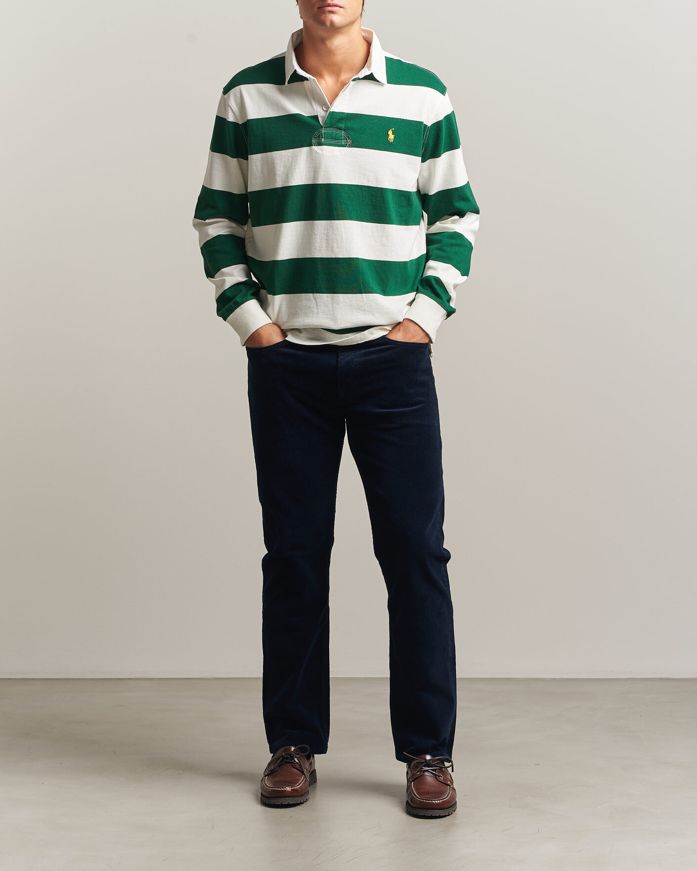 Men | Sweaters & Knitwear | Polo Ralph Lauren | Striped Jersey Rugger Cream/Forest