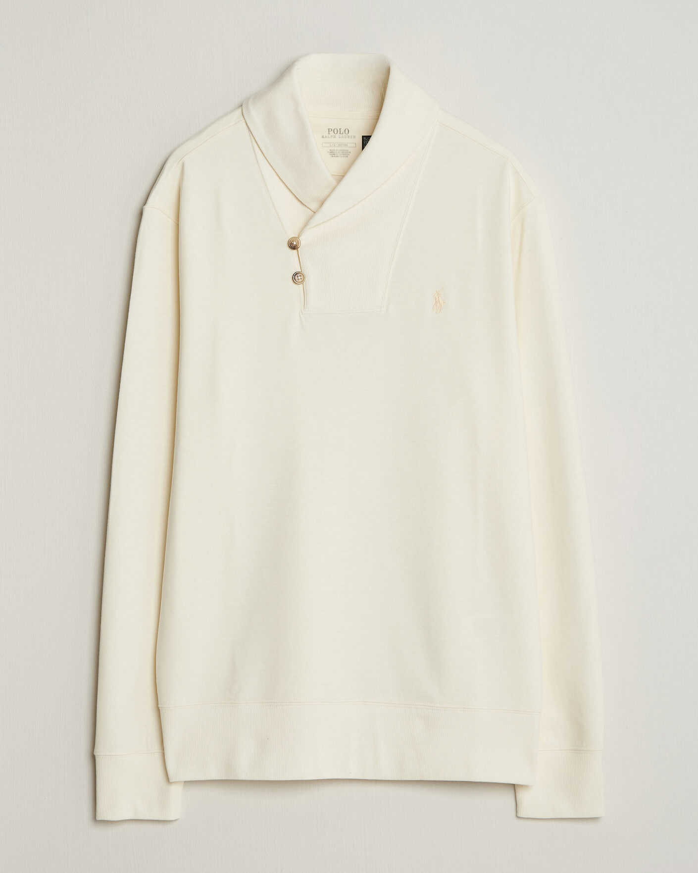 Men | Sweaters & Knitwear | Polo Ralph Lauren | Double Knitted Shawl Collar Sweater Pale Cream