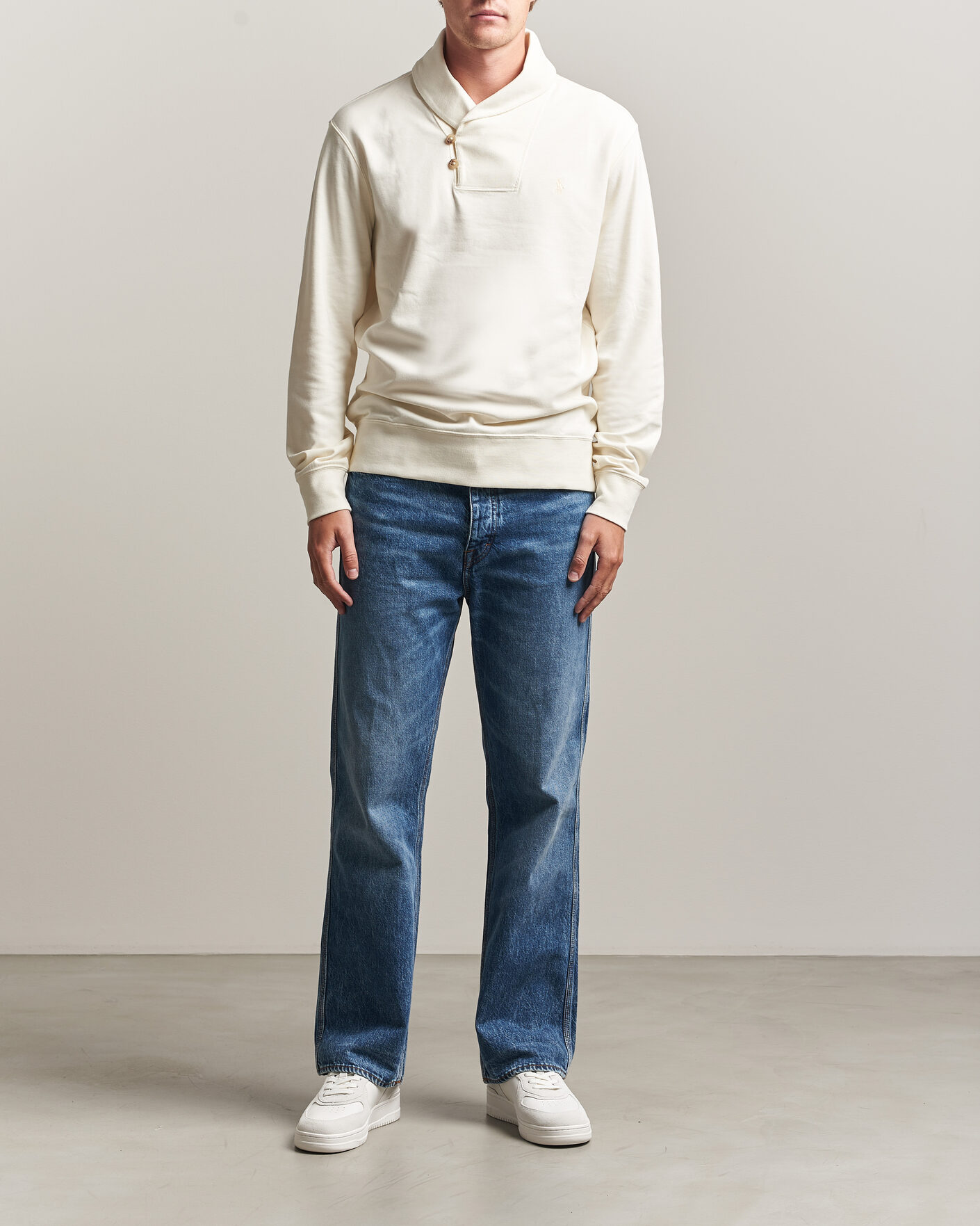 Men | Sweaters & Knitwear | Polo Ralph Lauren | Double Knitted Shawl Collar Sweater Pale Cream