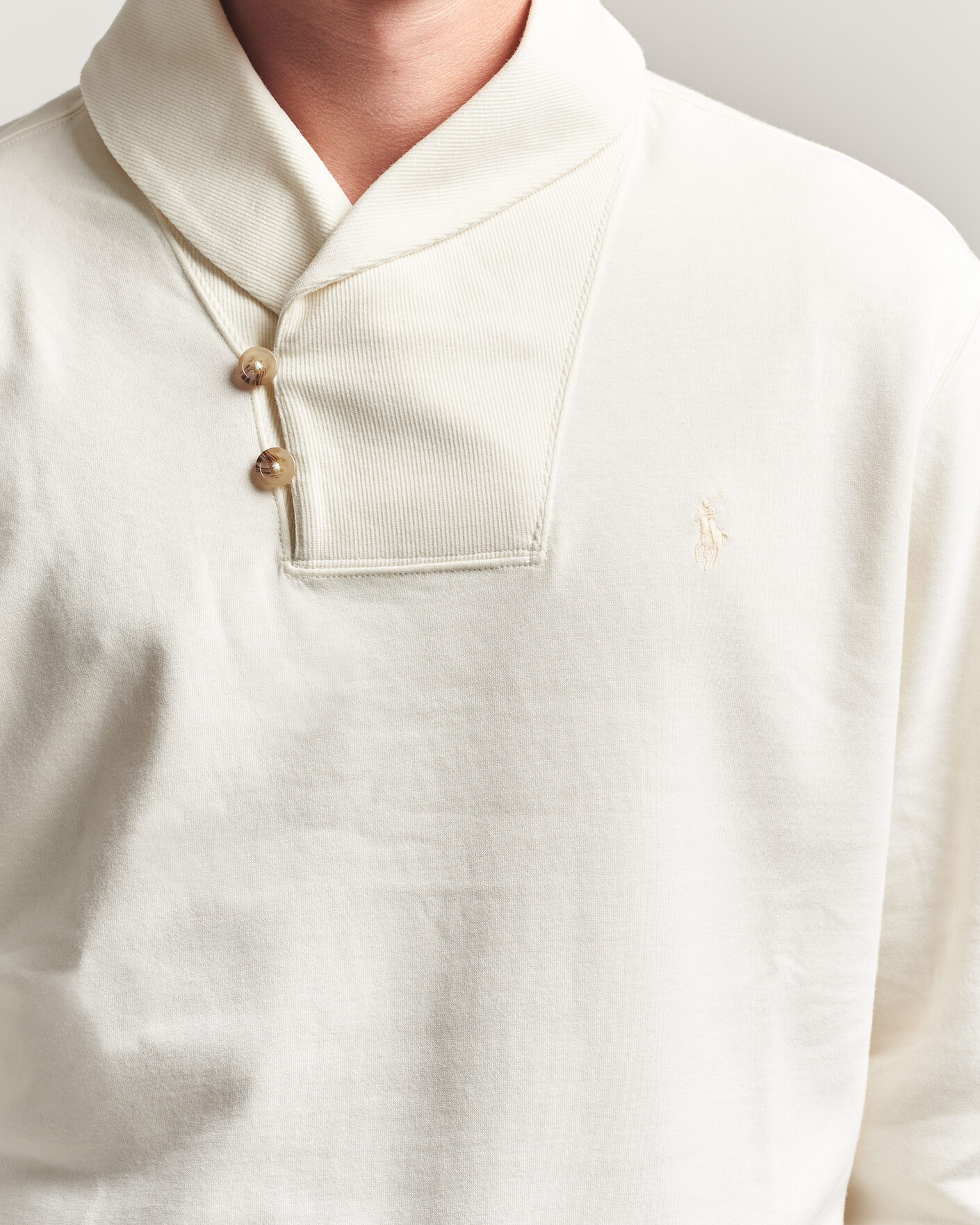 Men | Sweaters & Knitwear | Polo Ralph Lauren | Double Knitted Shawl Collar Sweater Pale Cream