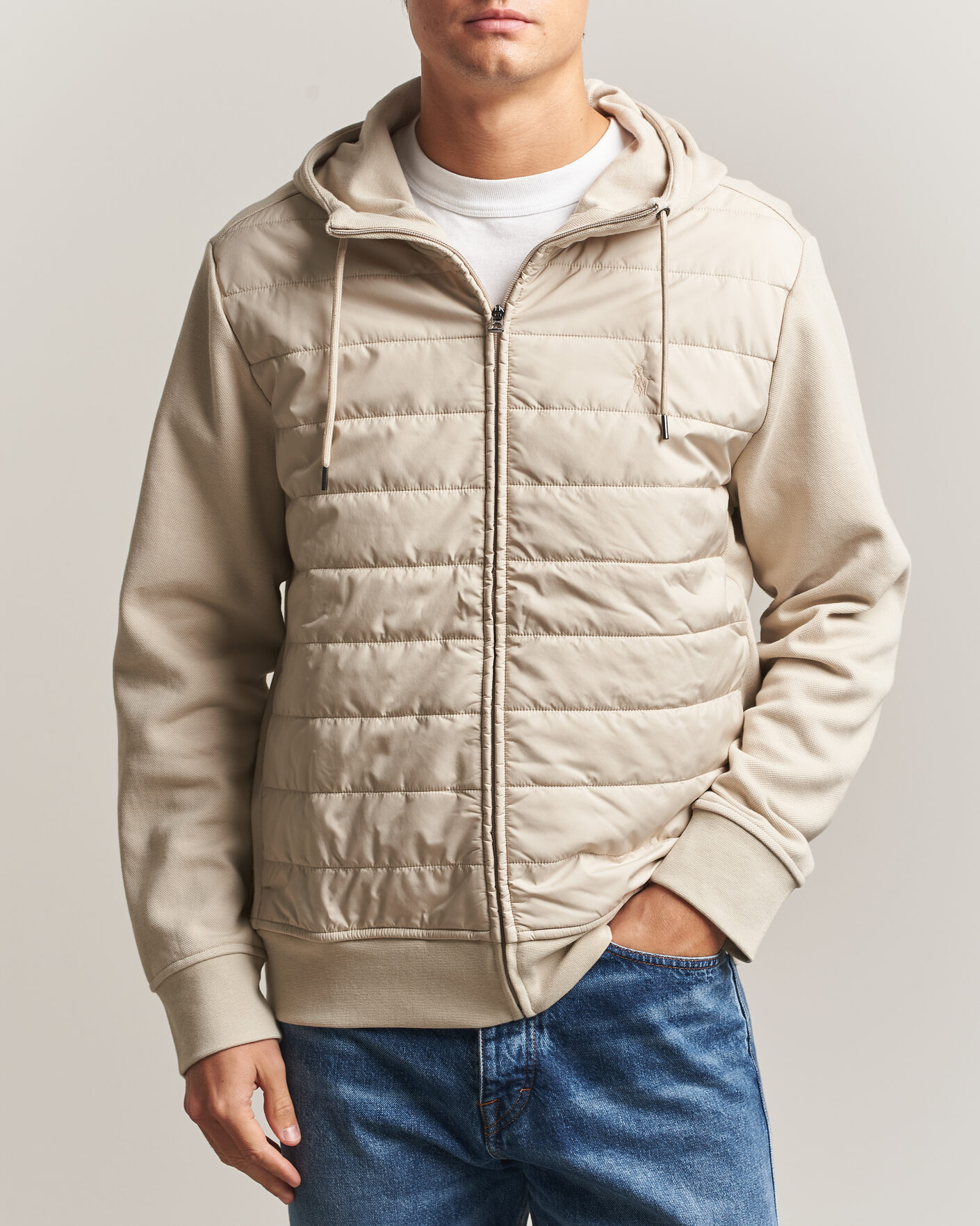 Men | Sweaters & Knitwear | Polo Ralph Lauren | Double Knitted Jaquard Full Zip Hoodie Stoneware Grey