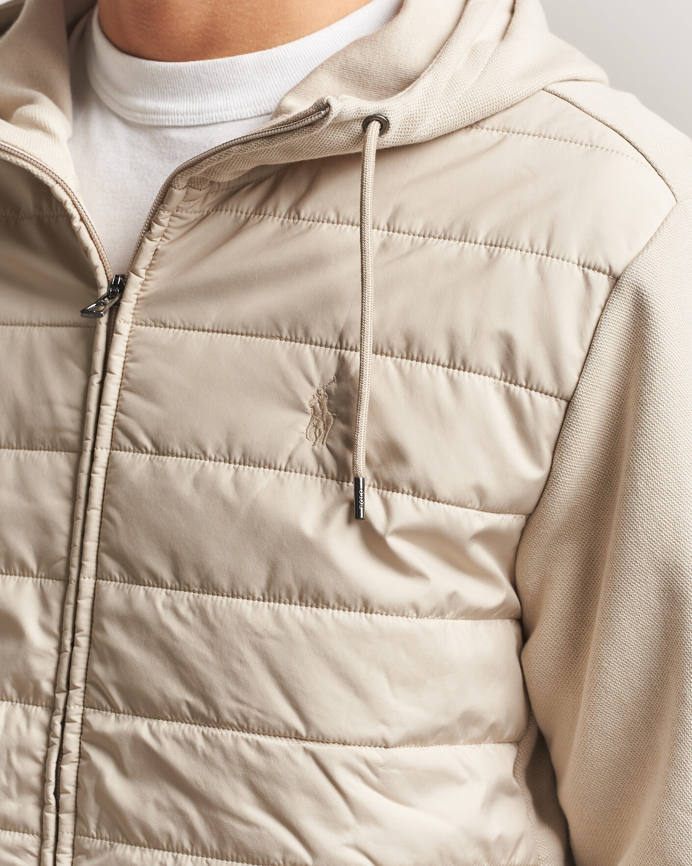 Men | Sweaters & Knitwear | Polo Ralph Lauren | Double Knitted Jaquard Full Zip Hoodie Stoneware Grey