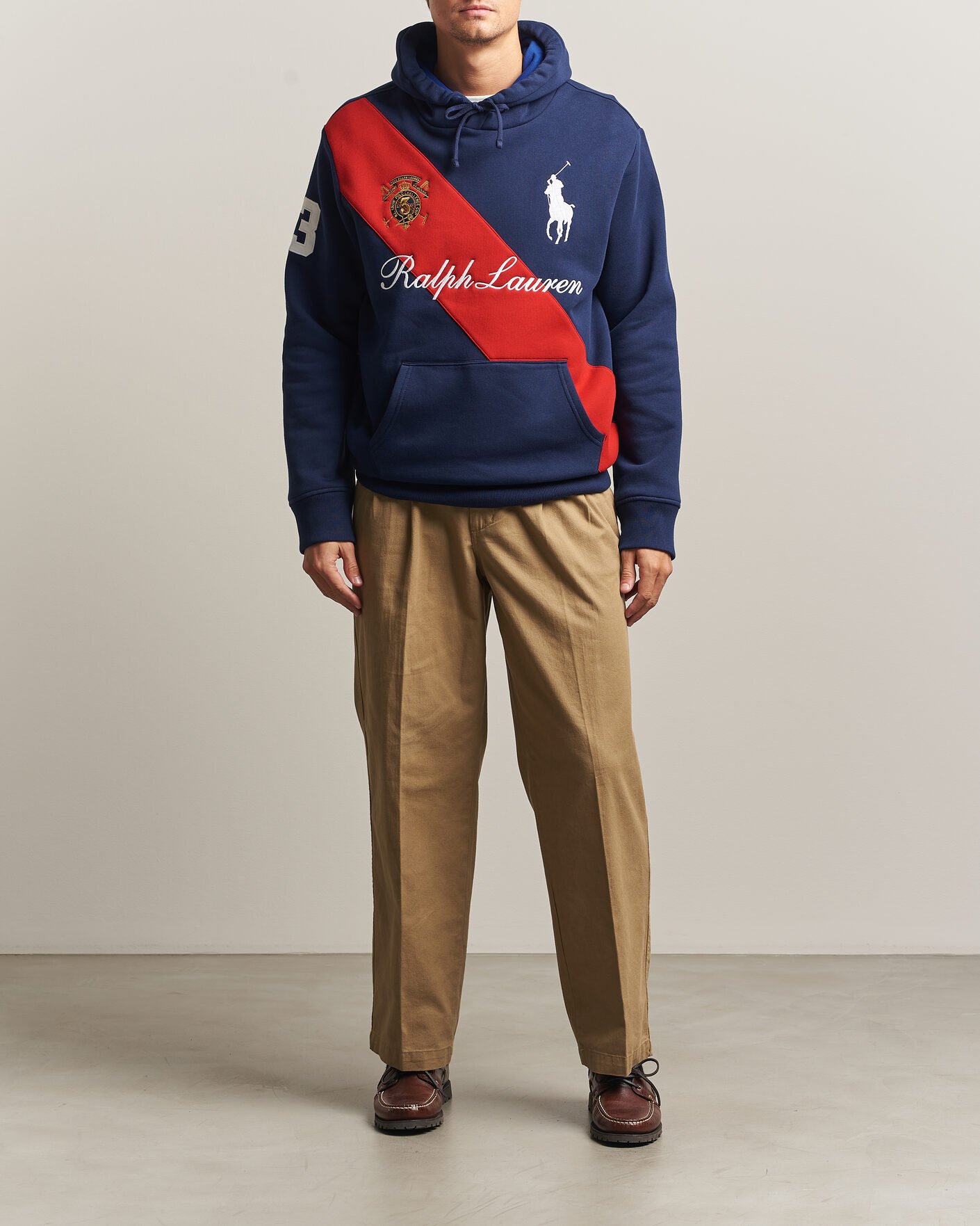 Men | Sweaters & Knitwear | Polo Ralph Lauren | Diagonal Stripe Big Pony Hoodie Newport Navy