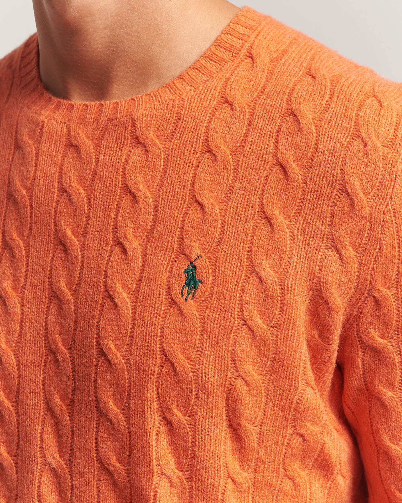 Men | Sweaters & Knitwear | Polo Ralph Lauren | Wool/Cashmere Cable Crew Neck Orange Jasper Heather