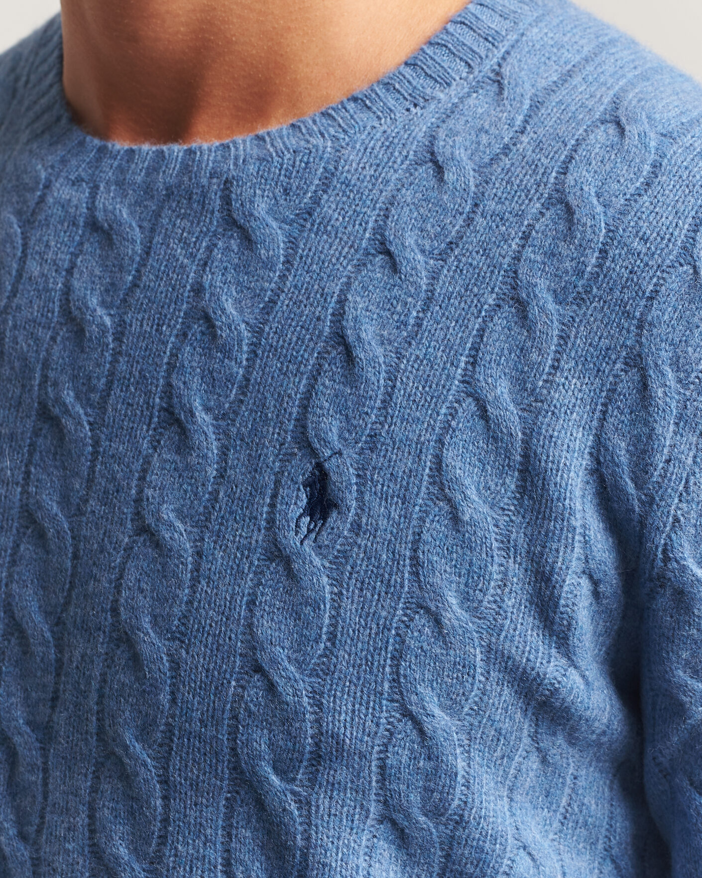 Men | Sweaters & Knitwear | Polo Ralph Lauren | Wool/Cashmere Cable Crew Neck Blue Borage Heather