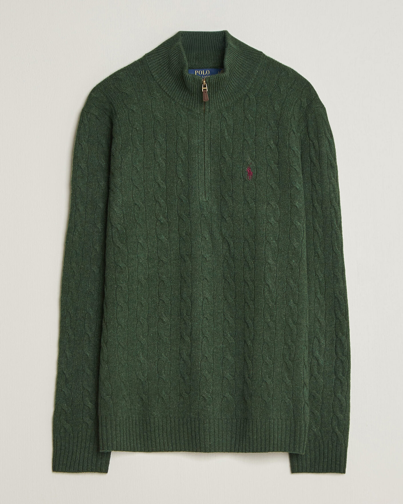 Men | Sweaters & Knitwear | Polo Ralph Lauren | Wool/Cashmere Cable Half Zip Lodgepole Pine Heather