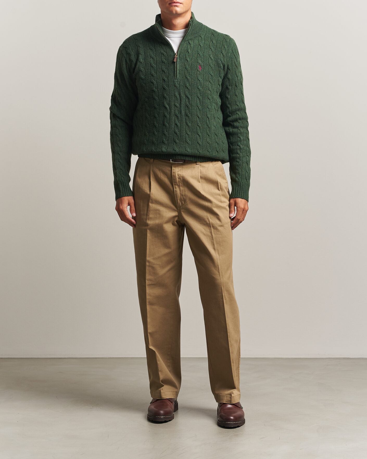 Men | Sweaters & Knitwear | Polo Ralph Lauren | Wool/Cashmere Cable Half Zip Lodgepole Pine Heather