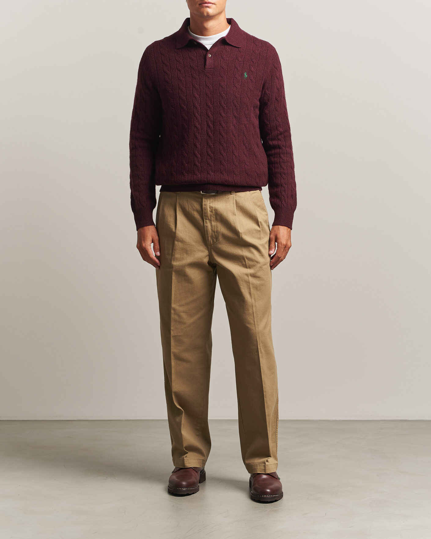 Men | Sweaters & Knitwear | Polo Ralph Lauren | Wool/Cashmere Cable Knit Polo Aged Wine Heather