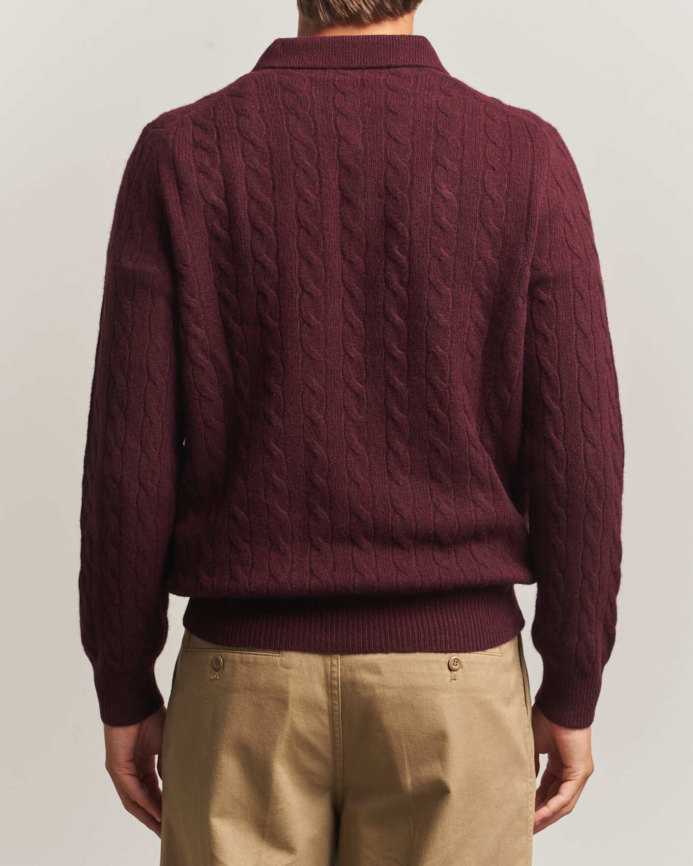 Men | Sweaters & Knitwear | Polo Ralph Lauren | Wool/Cashmere Cable Knit Polo Aged Wine Heather