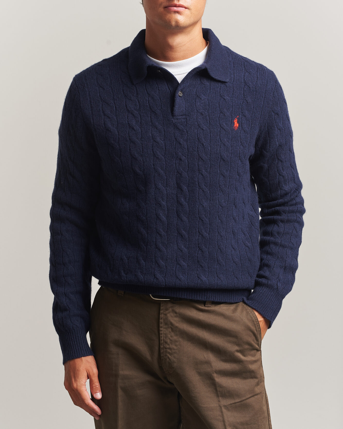 Men | Sweaters & Knitwear | Polo Ralph Lauren | Wool/Cashmere Cable Knit Polo Hunter Navy