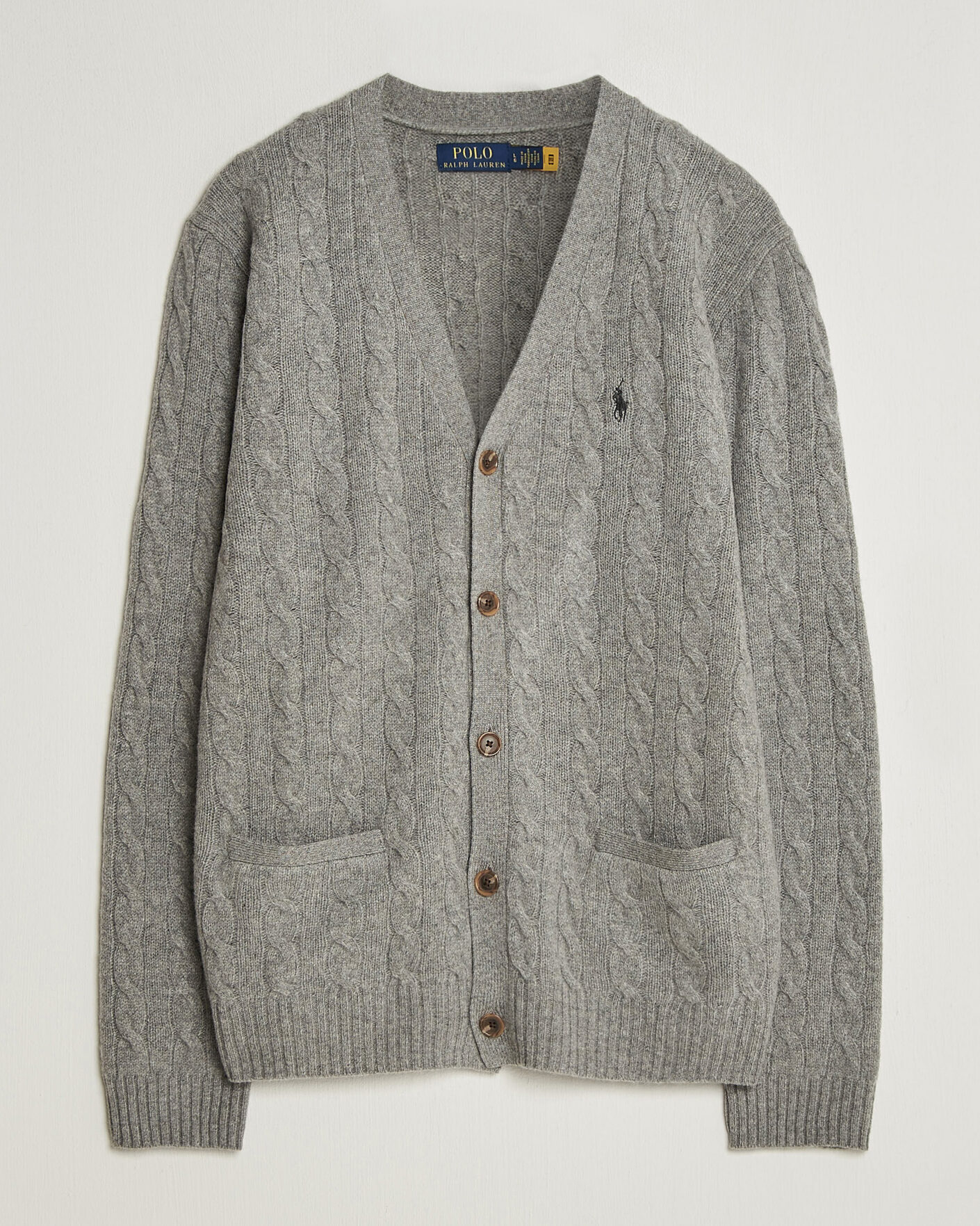Men | Sweaters & Knitwear | Polo Ralph Lauren | Wool/Cashmere Cable Cardigan Fawn Grey Heather